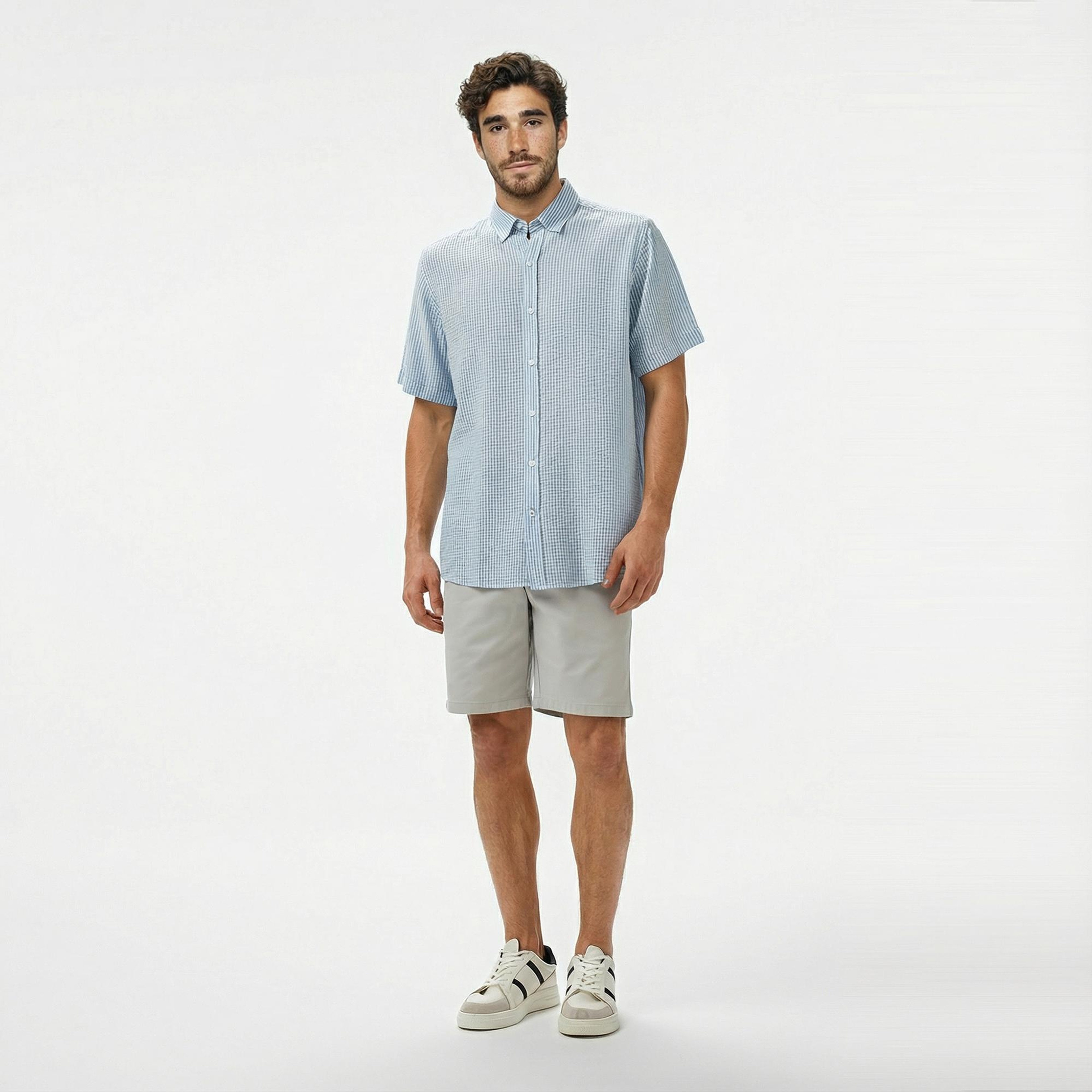 Nautica Erkek Mavi Classic Fit Çizgili Gömlek