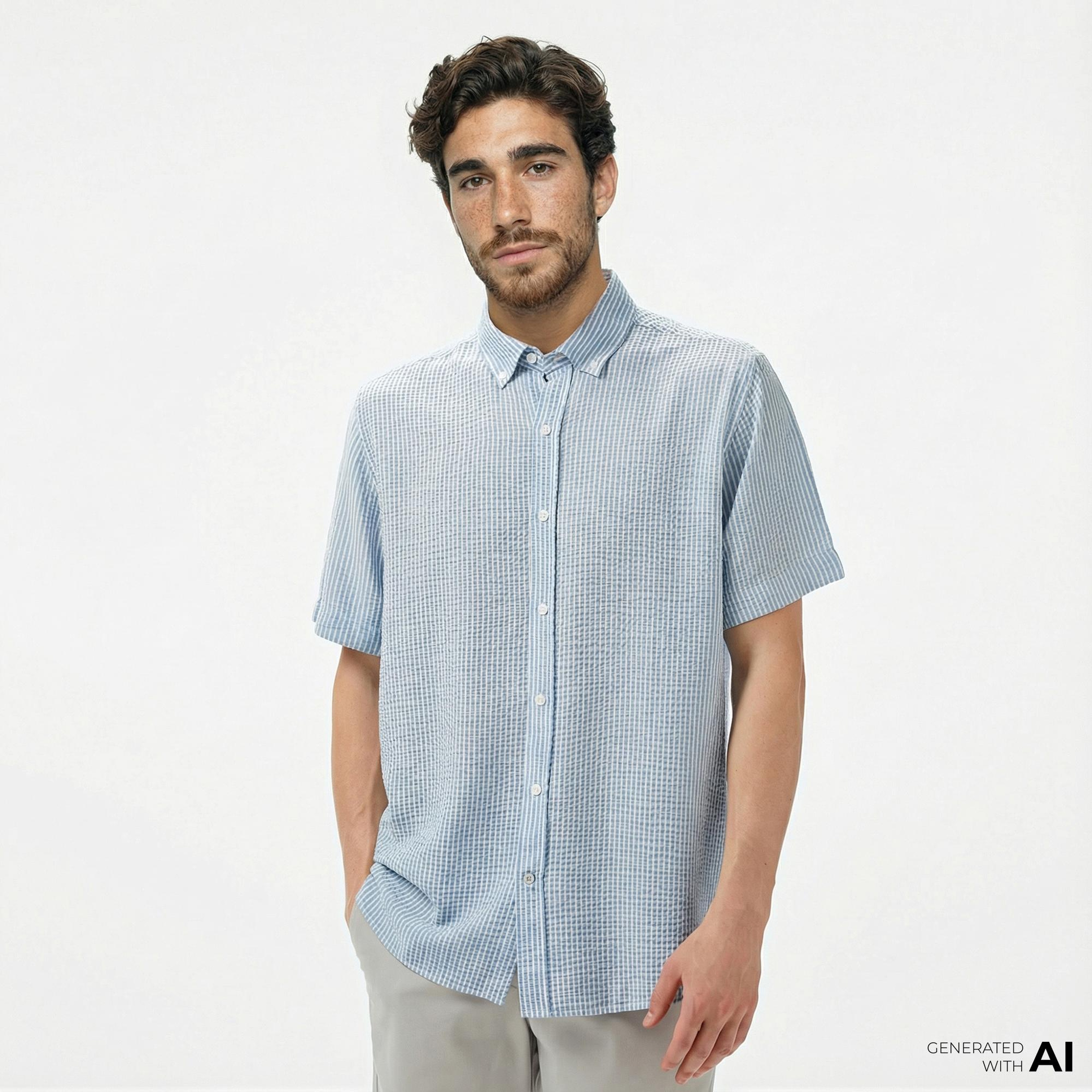 Nautica Erkek Mavi Classic Fit Çizgili Gömlek