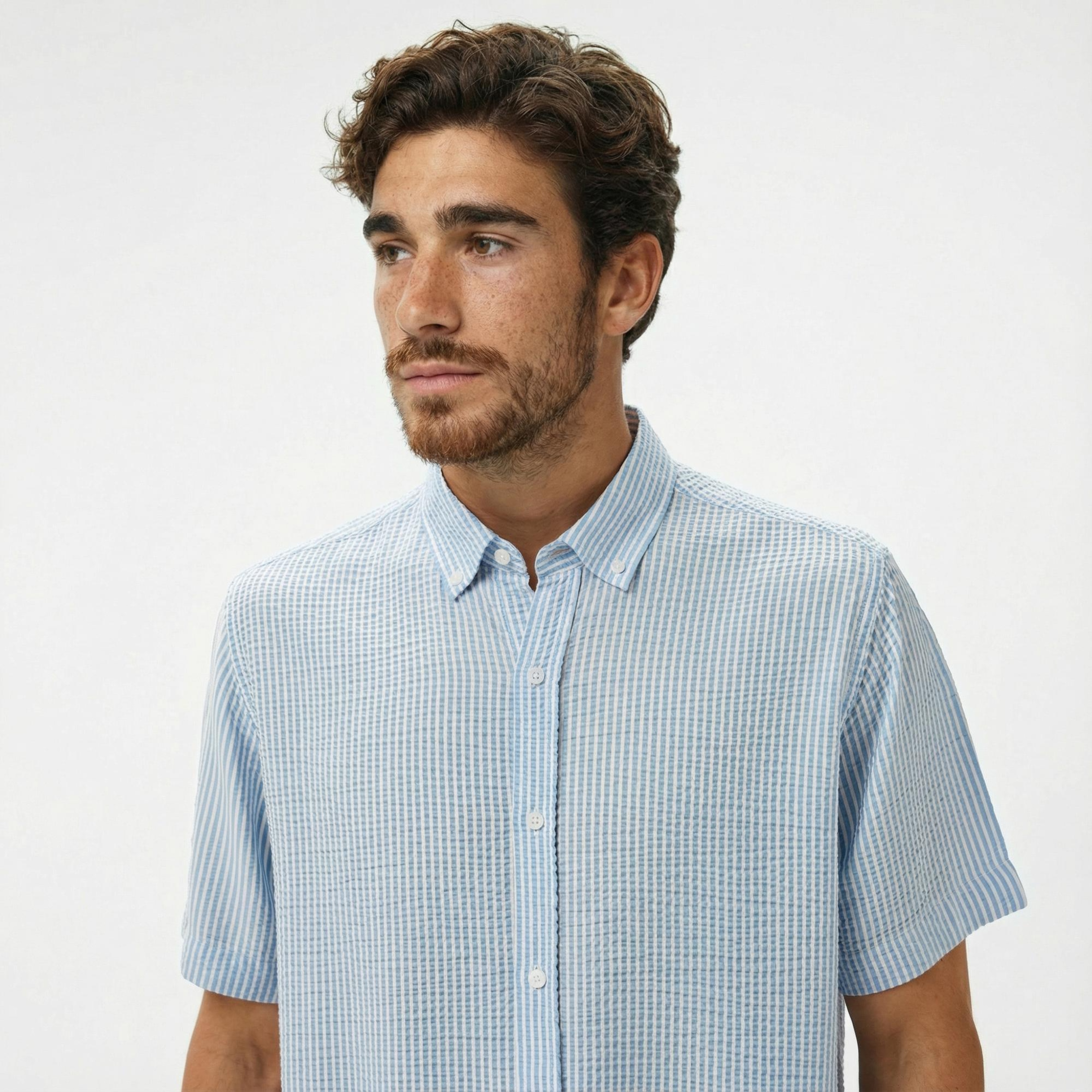 Nautica Erkek Mavi Classic Fit Çizgili Gömlek