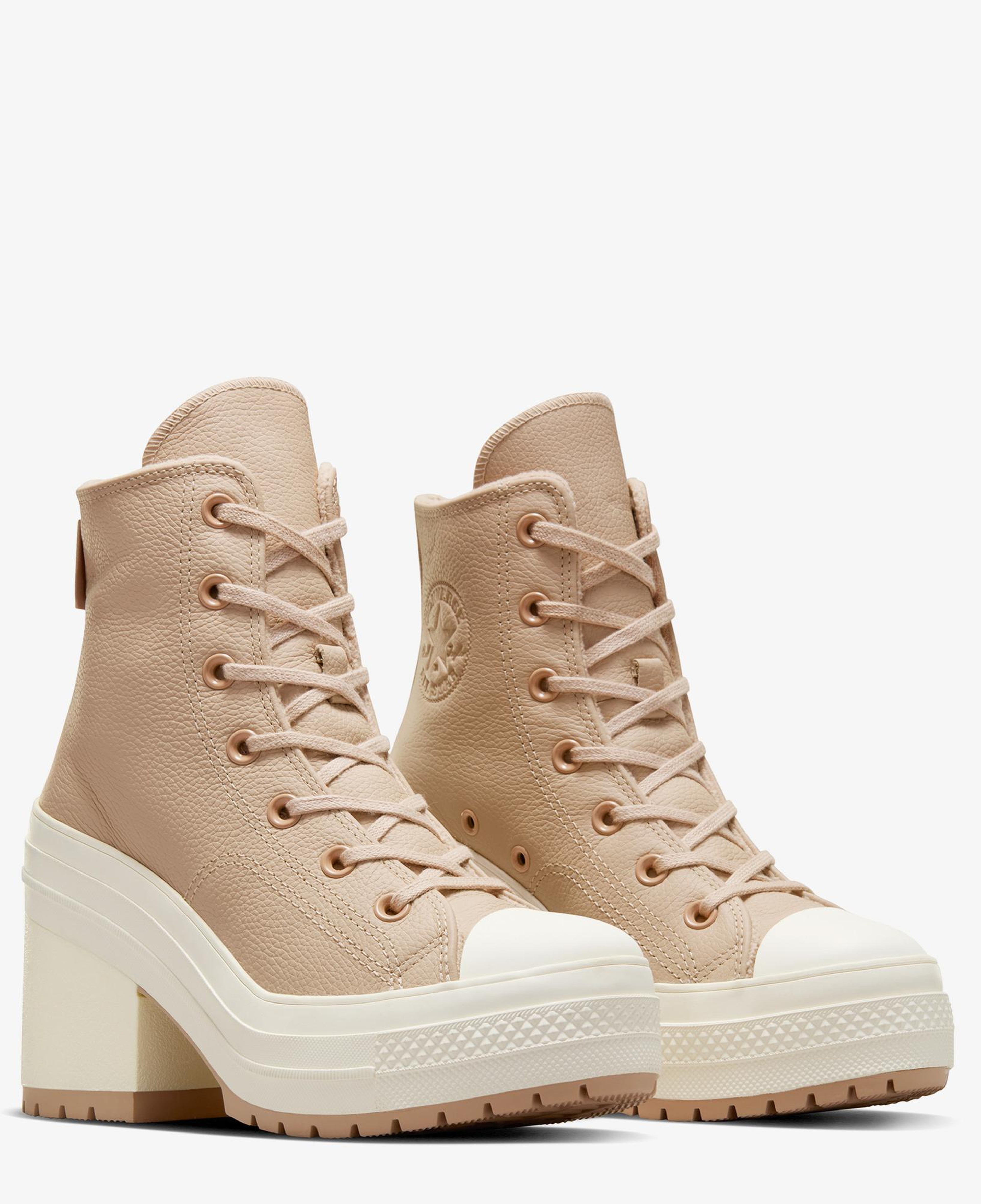 Converse Chuck 70 De Luxe Heel Unisex Bej Deri Platform Sneaker
