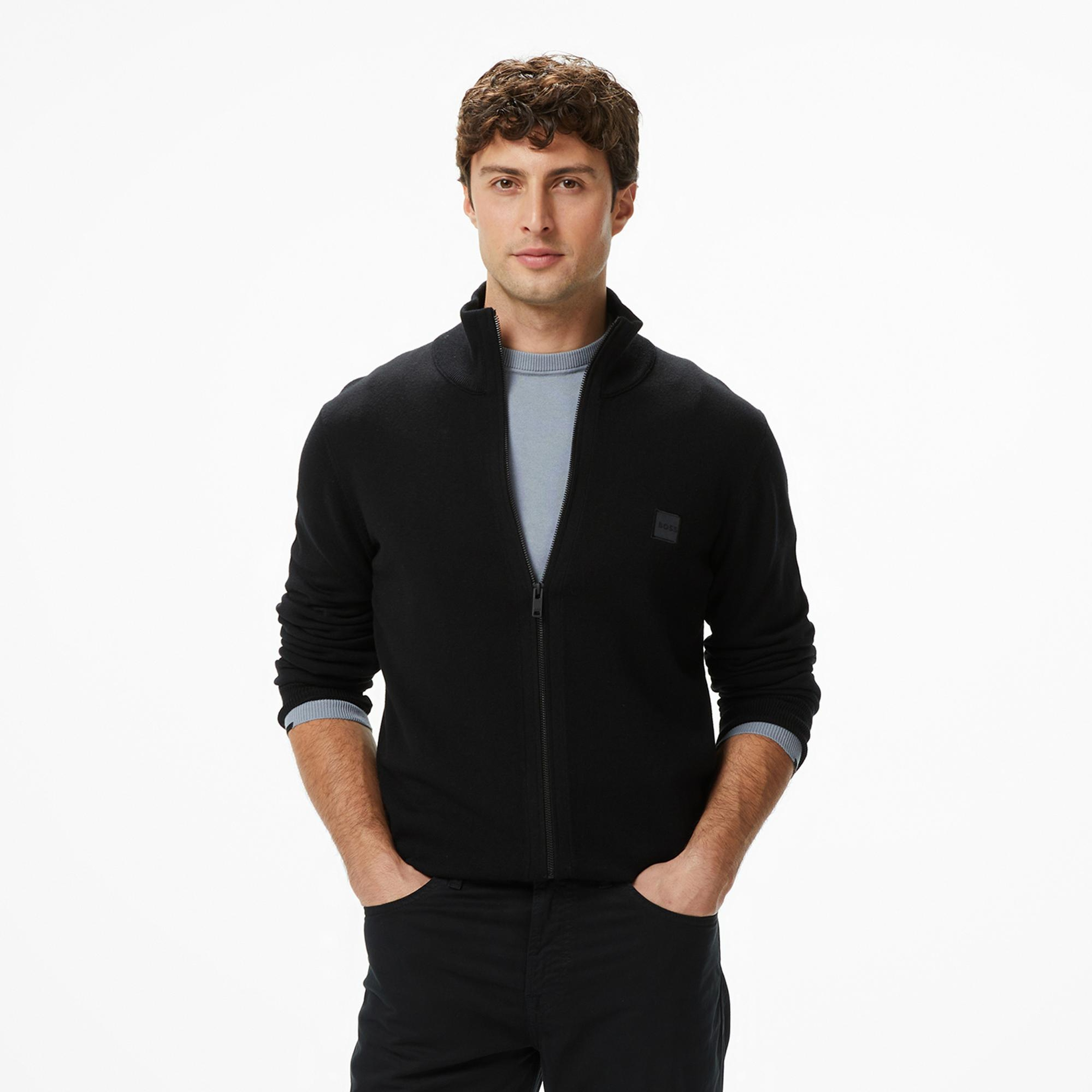 Boss Kanozip Erkek Siyah Triko