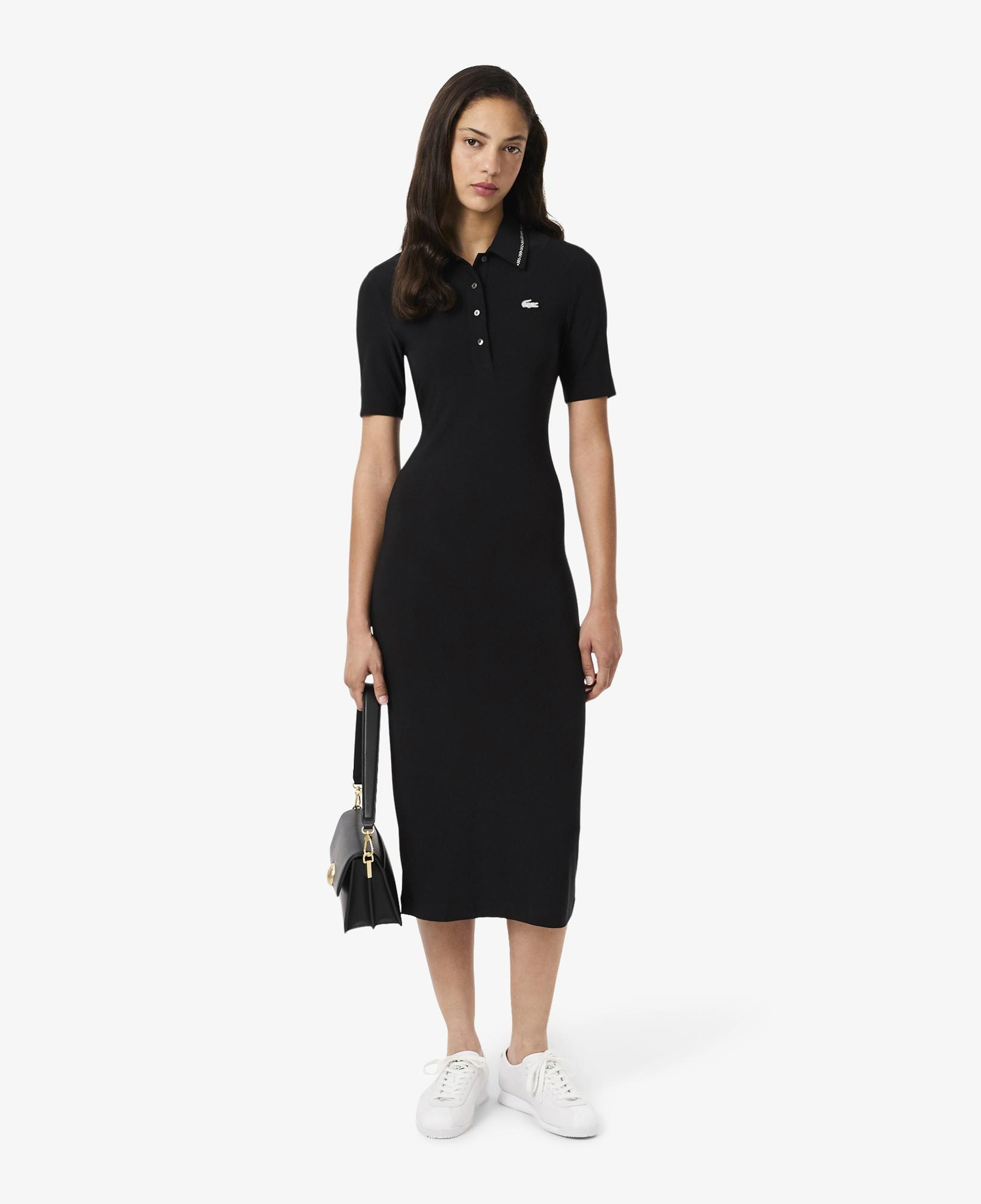 Lacoste Kadın Slim Fit Kısa Kollu Polo Yaka Siyah Elbise