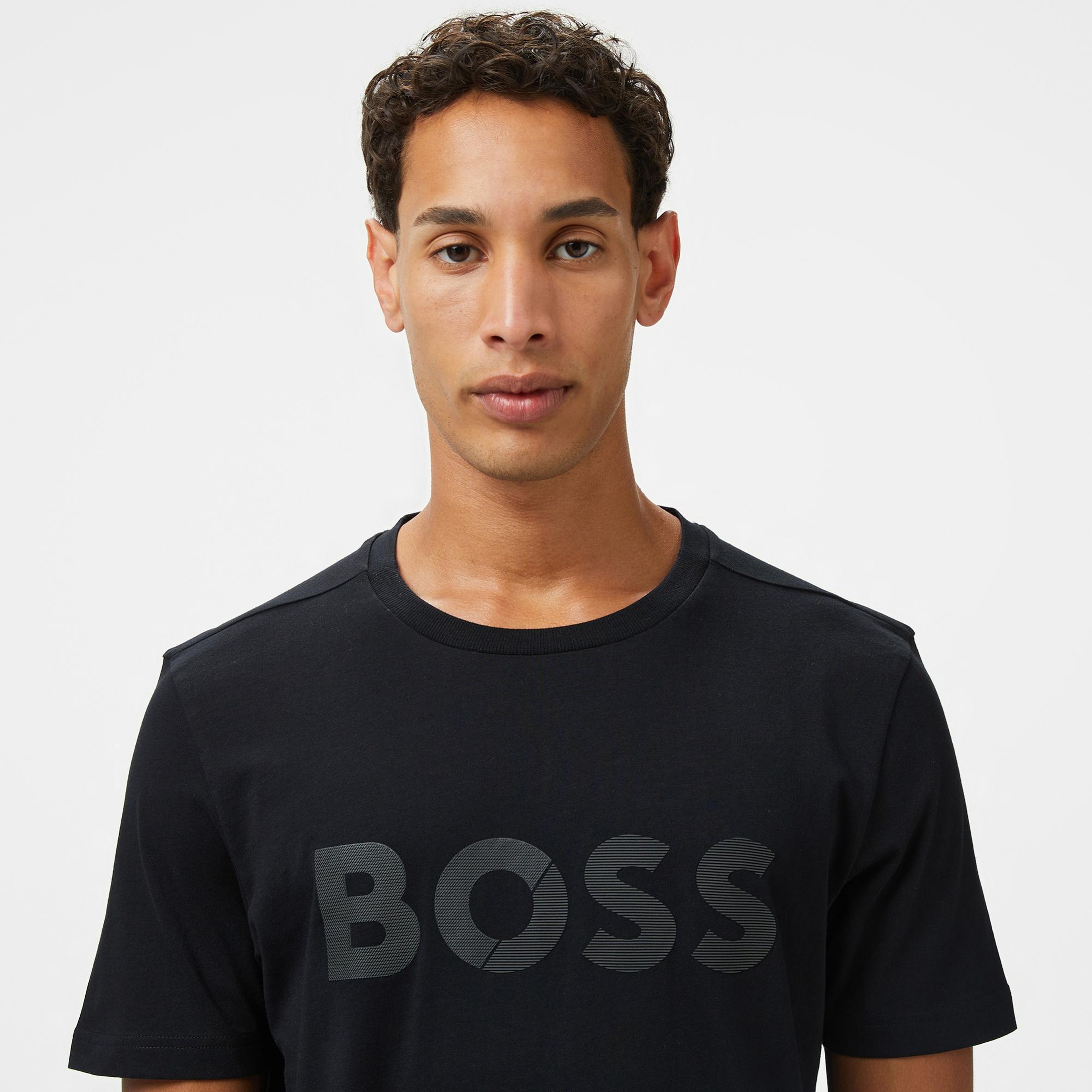 Boss Tape Logo Erkek Siyah T-Shirt