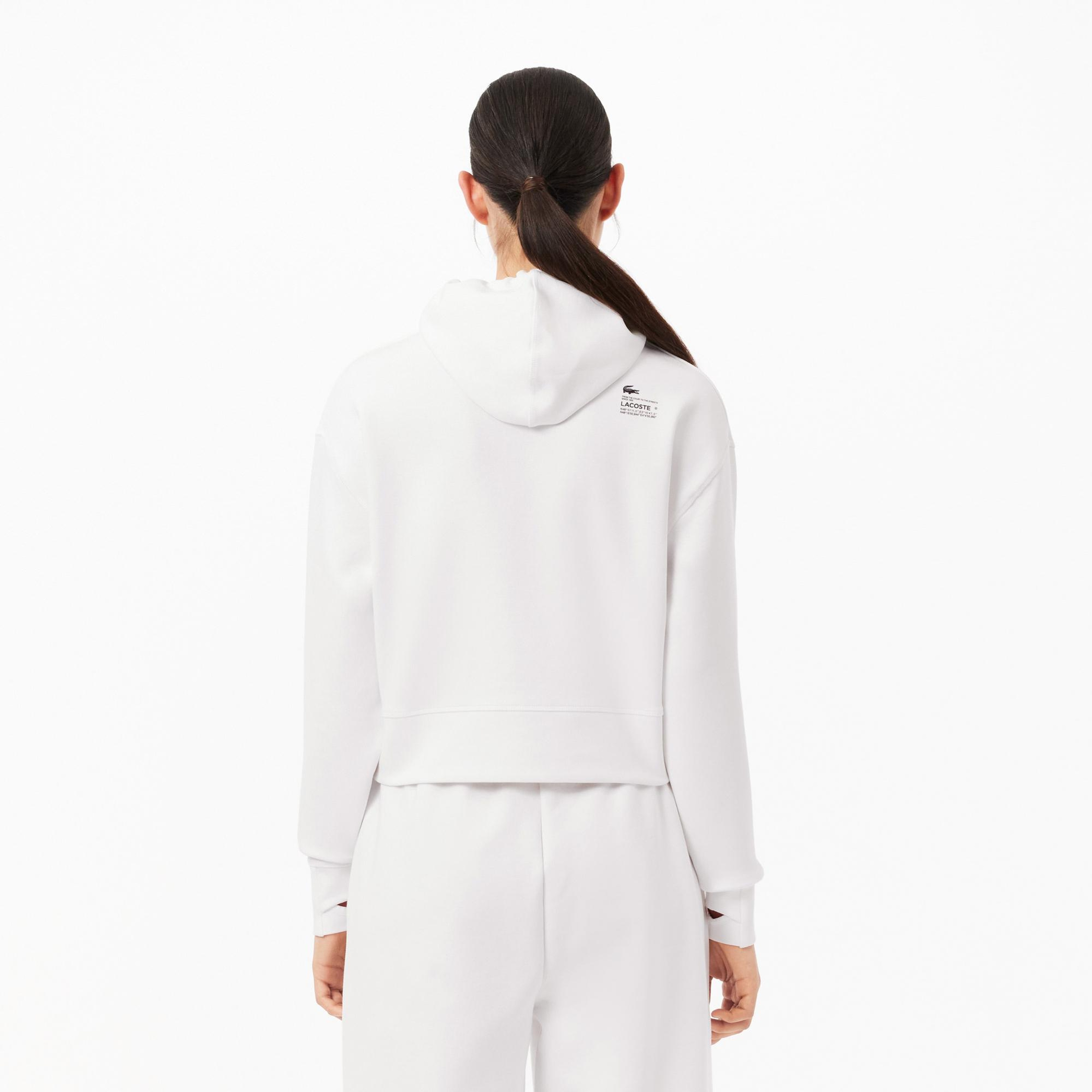 Lacoste Kadın Relaxed Fit Kapüşonlu Beyaz Sweatshirt
