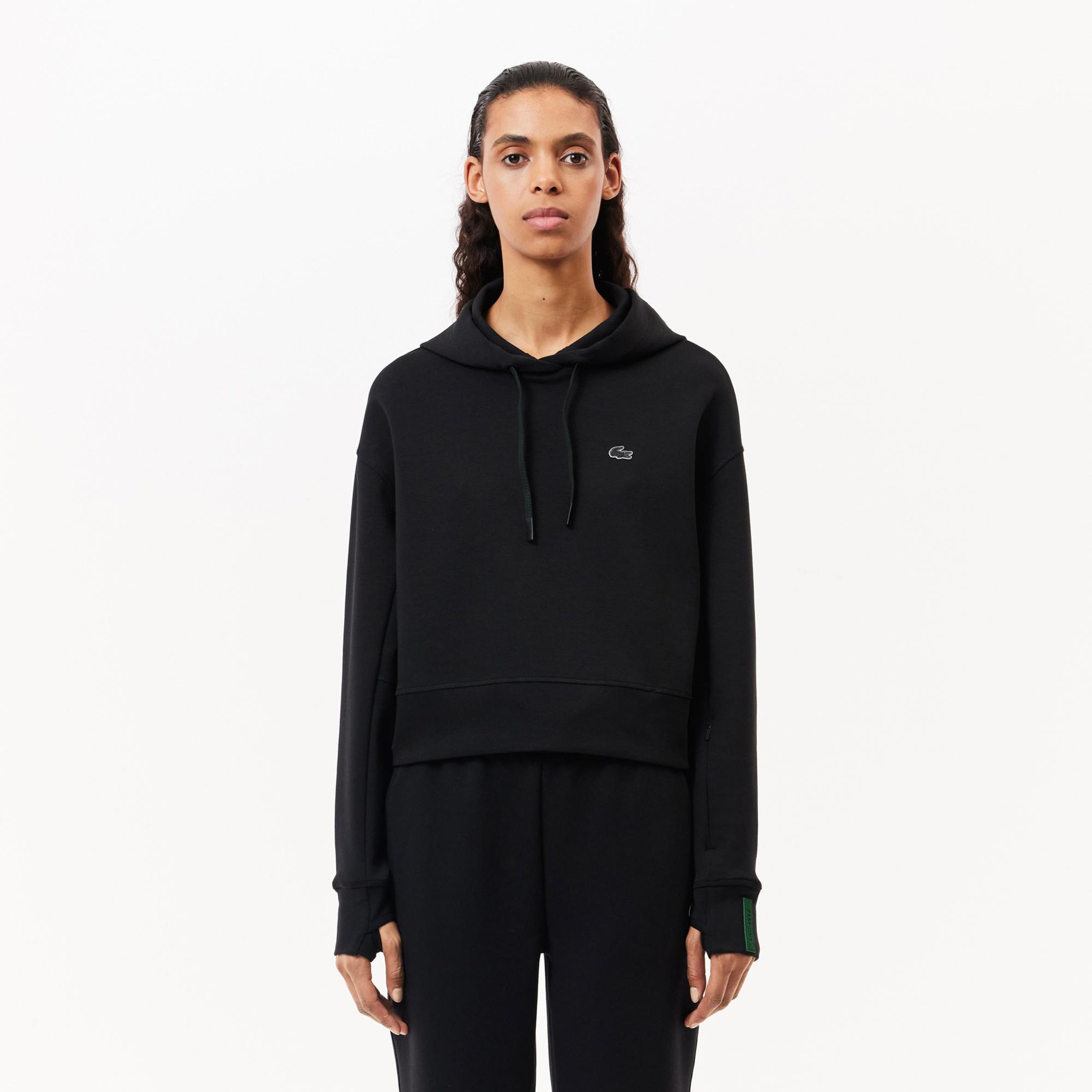 Lacoste Kadın Relaxed Fit Kapüşonlu Siyah Sweatshirt