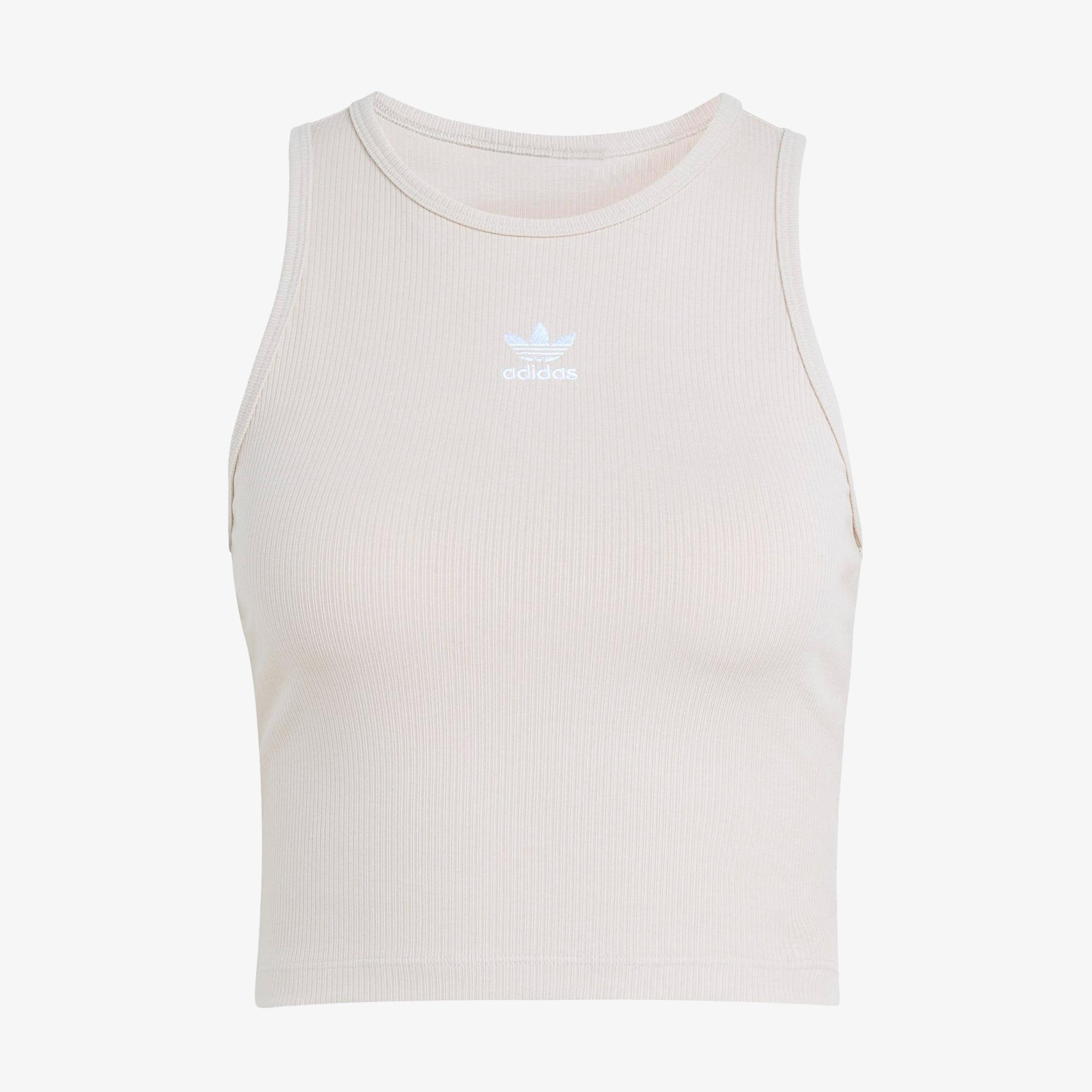 adidas Essentials Ribbed Kadın Bej Crop T-Shirt