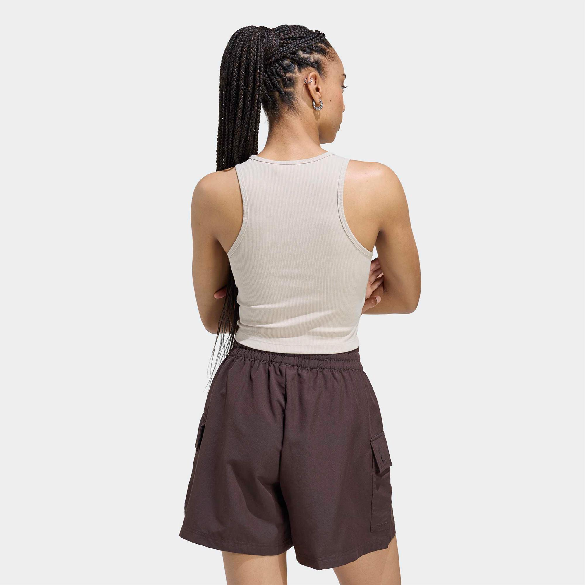 adidas Essentials Ribbed Kadın Bej Crop T-Shirt