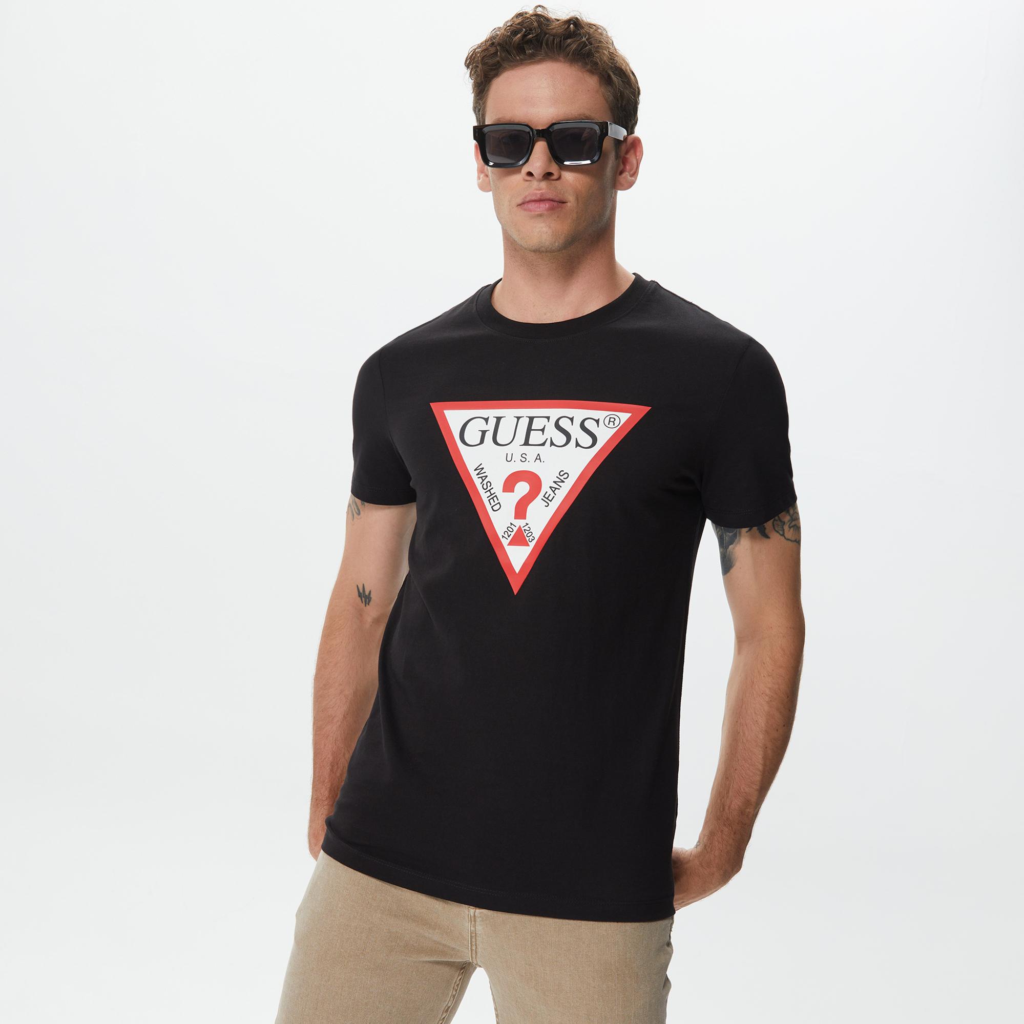 Guess Original Logo Mid Organic Stream Jersey Erkek Siyah T-Shirt
