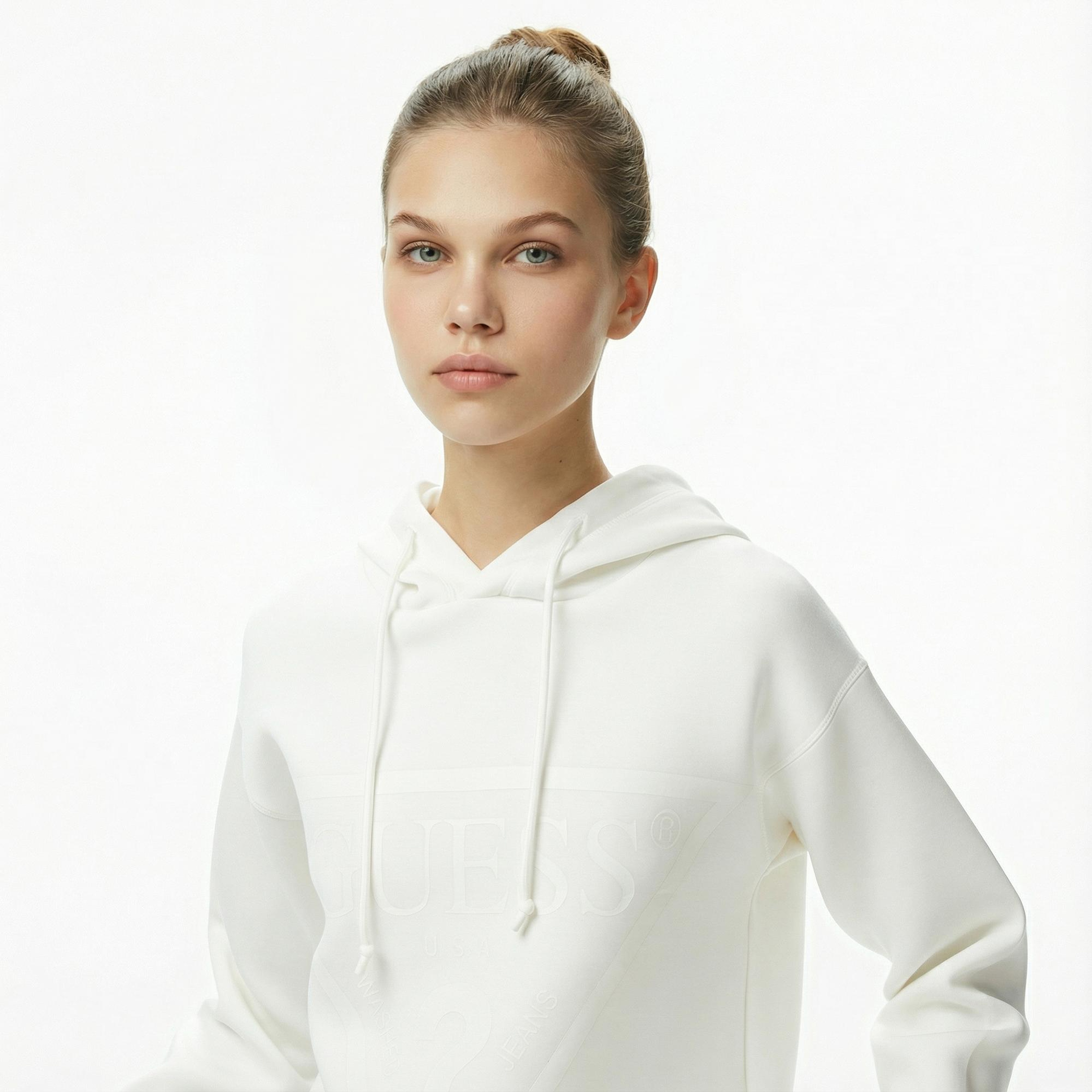 Guess New Alisa Kadın Beyaz Hoodie