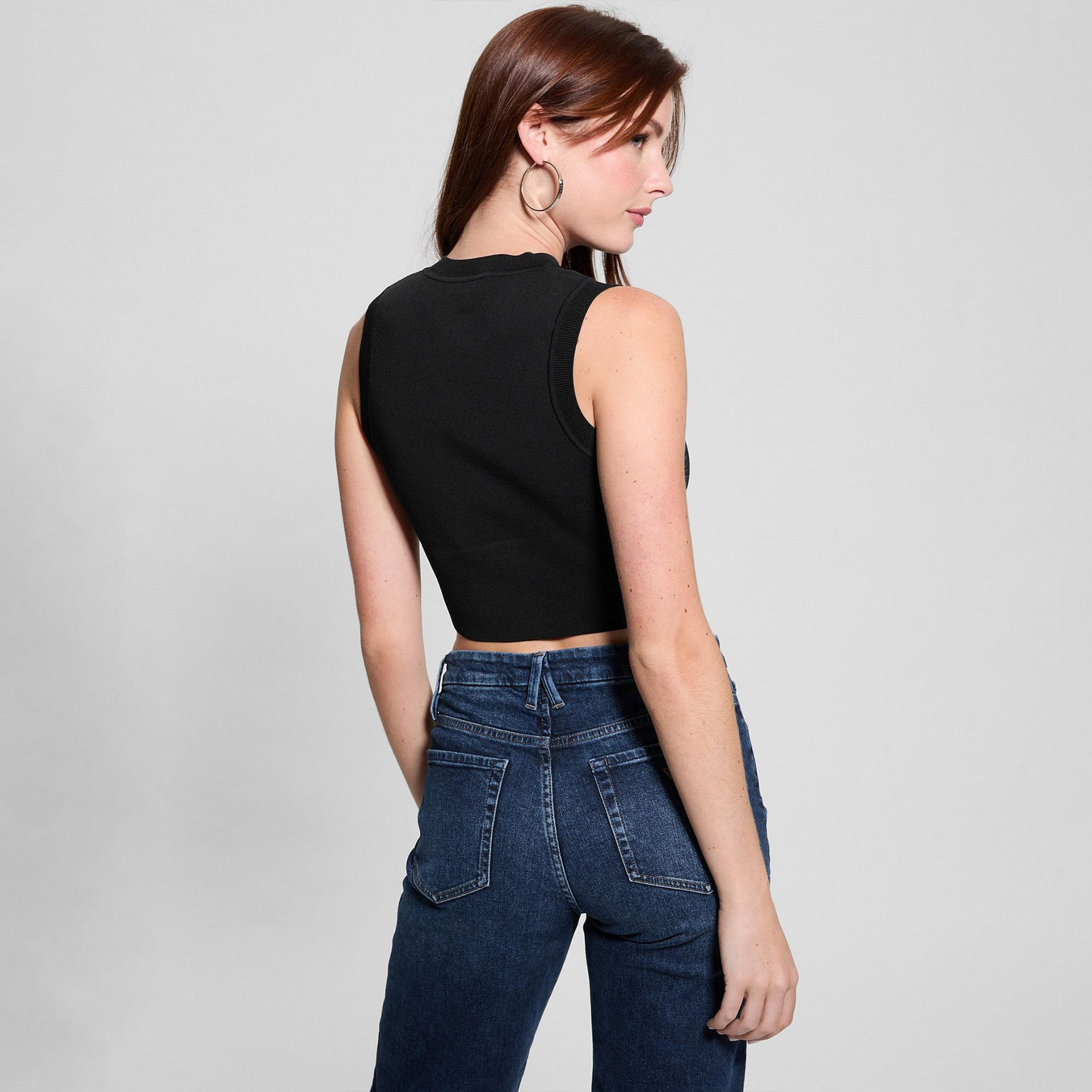 Guess Kadın Siyah Kolsuz T-Shirt