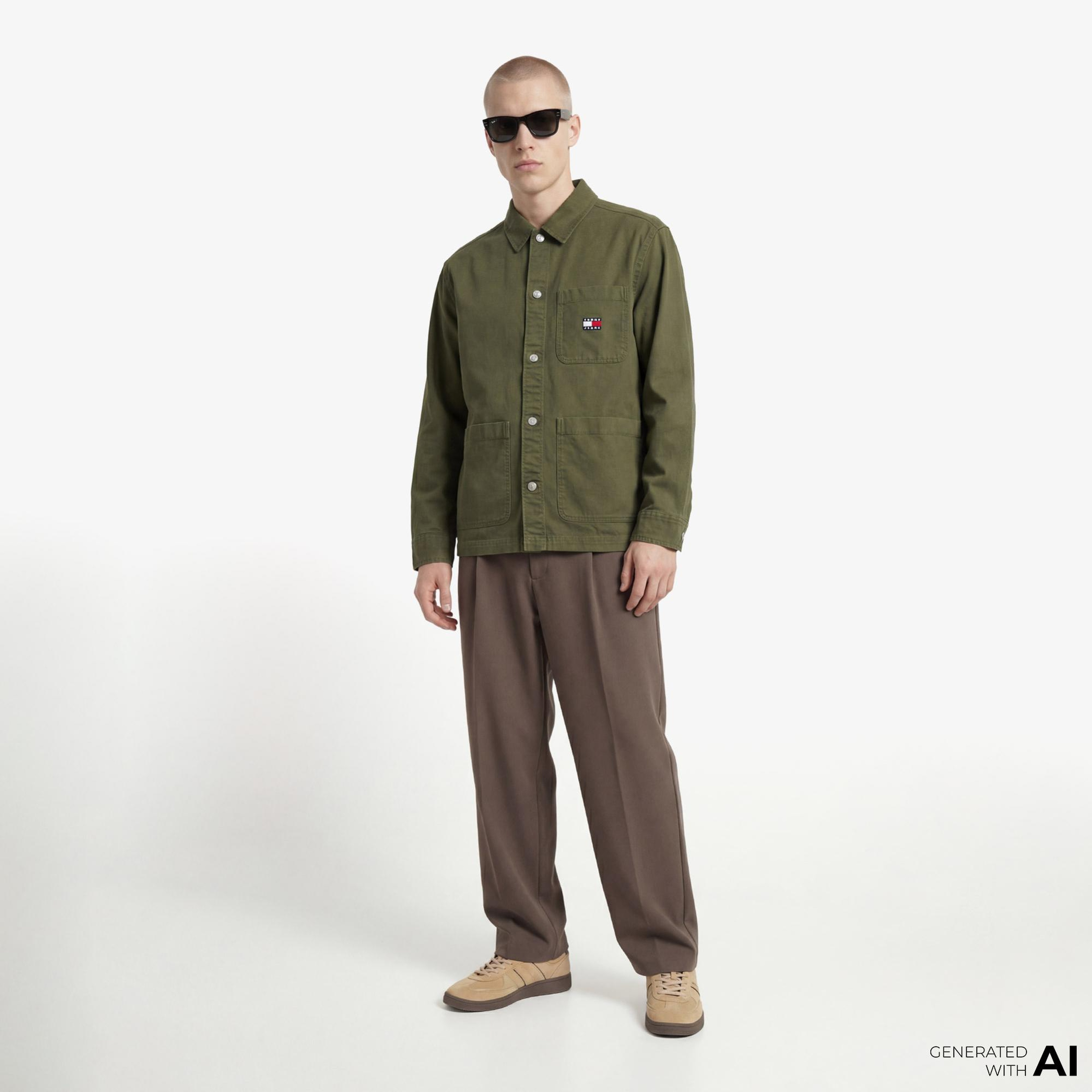 Tommy Hilfiger Overshirt Erkek Yeşil Gömlek