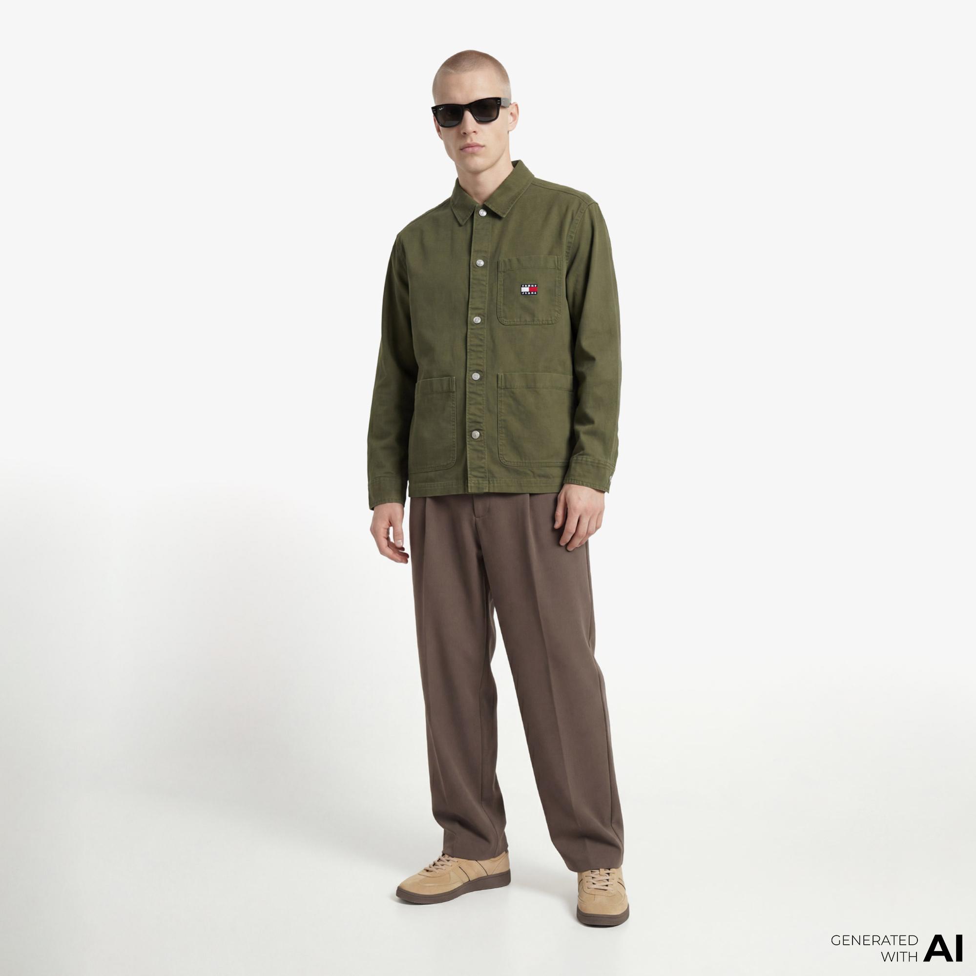 Tommy Hilfiger Overshirt Erkek Yeşil Gömlek