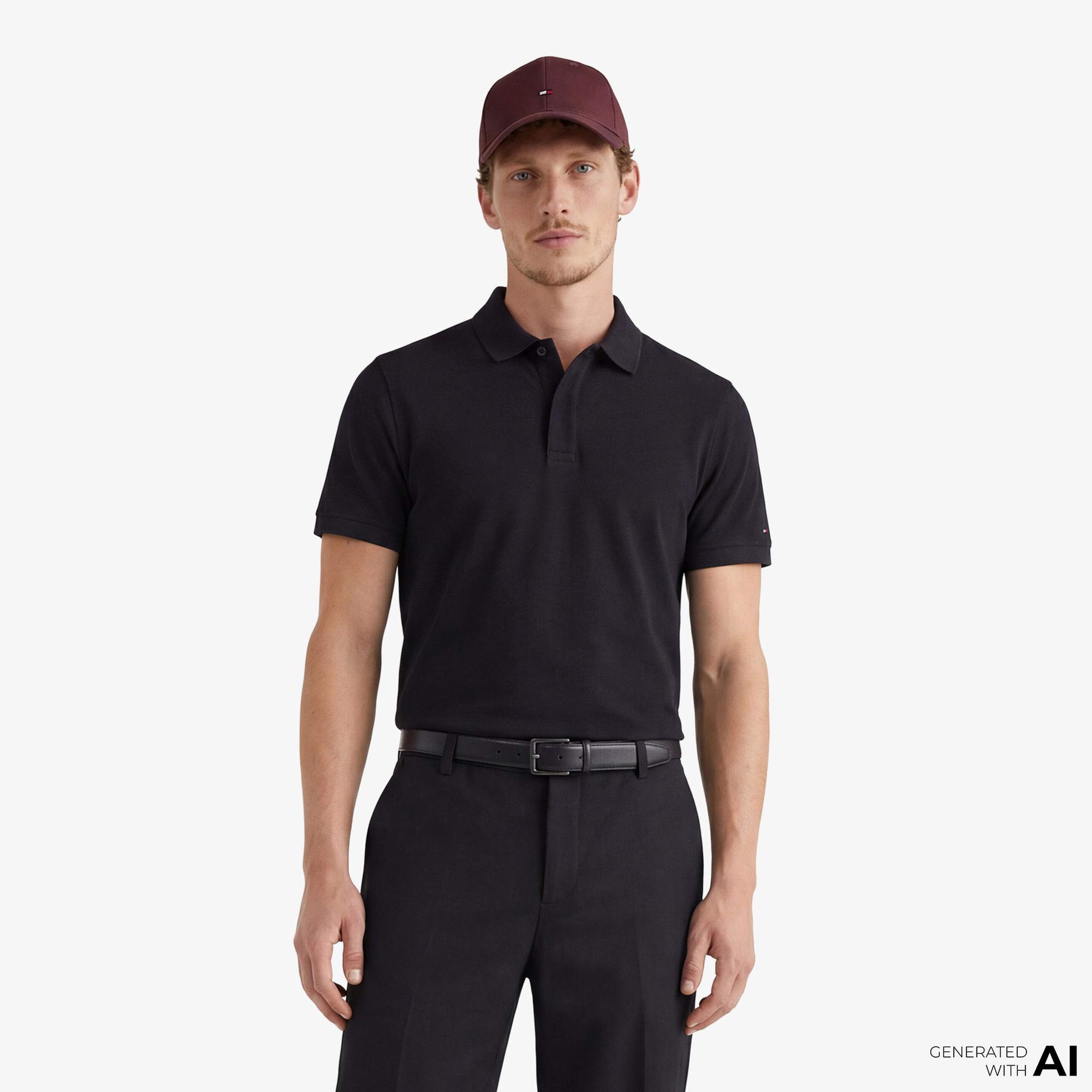 Tommy Hilfiger Elevated Essentials Erkek Siyah Polo Yaka T-Shirt