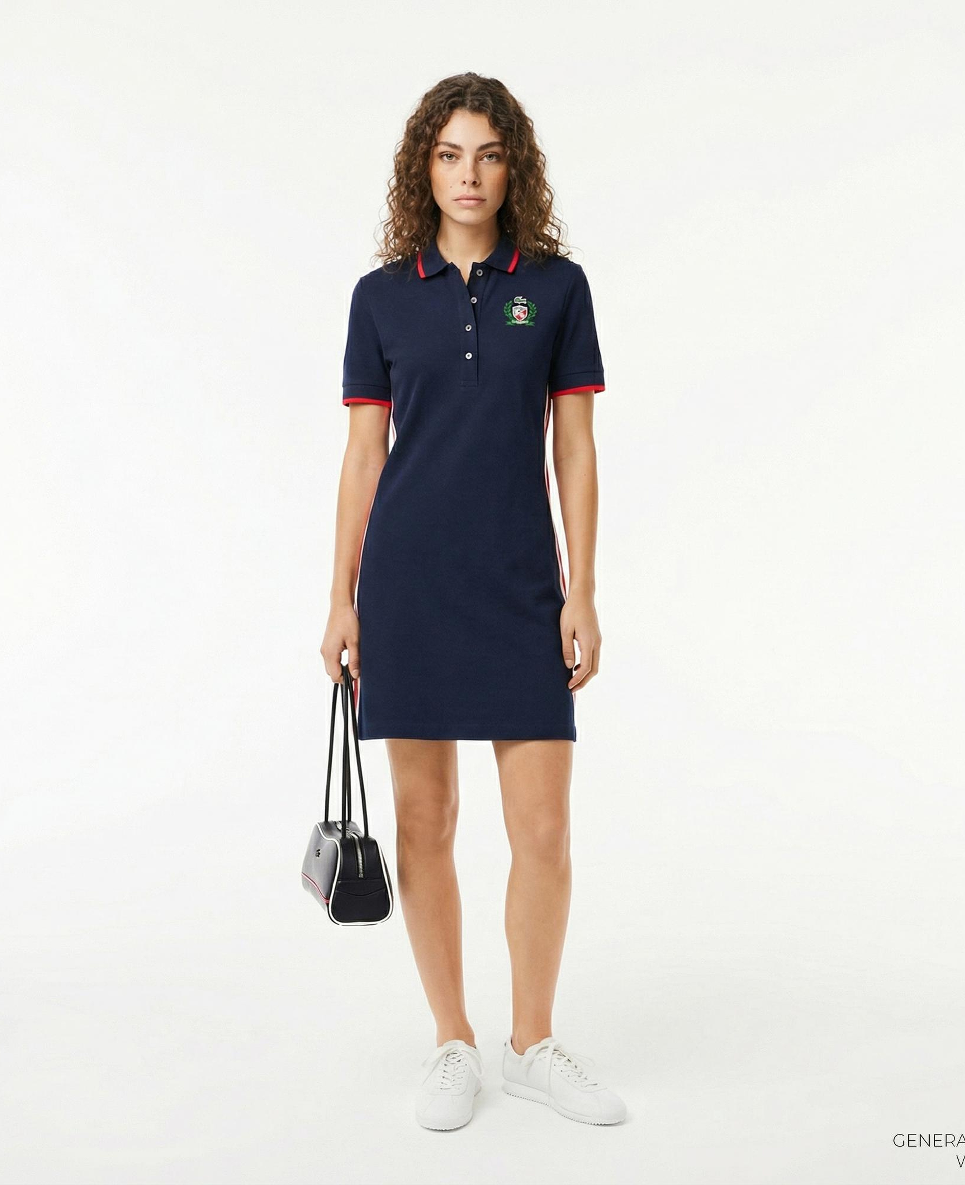 Lacoste Kadın Slim Fit Kısa Kollu Polo Yaka Renk Bloklu Lacivert Elbise