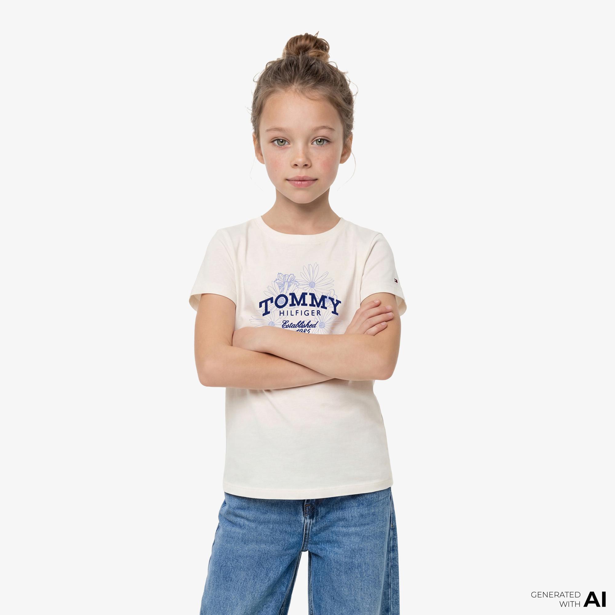 Tommy Hilfiger Flower Çocuk Beyaz T-Shirt