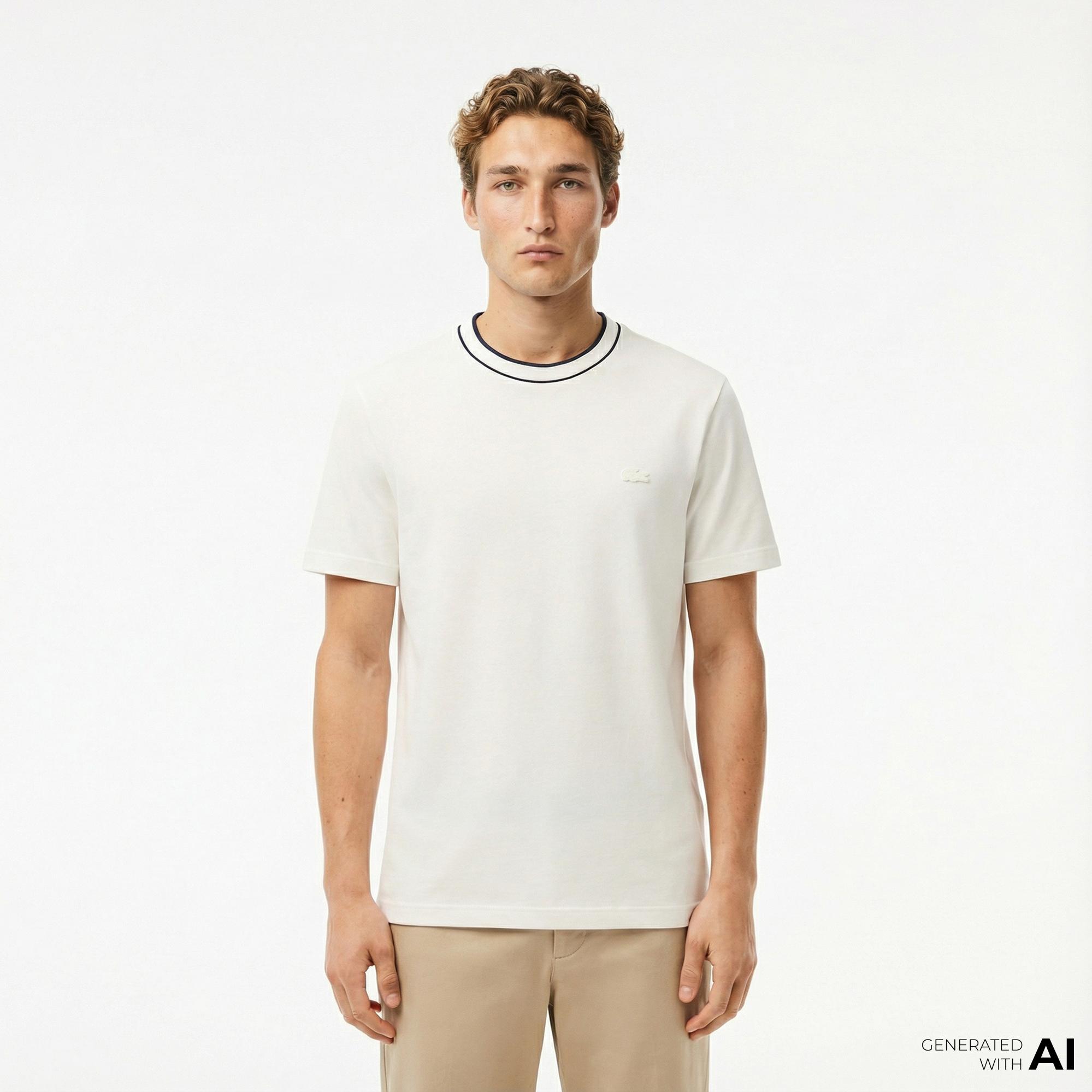 Lacoste Erkek Regular Fit Bisiklet Yaka Beyaz T-Shirt