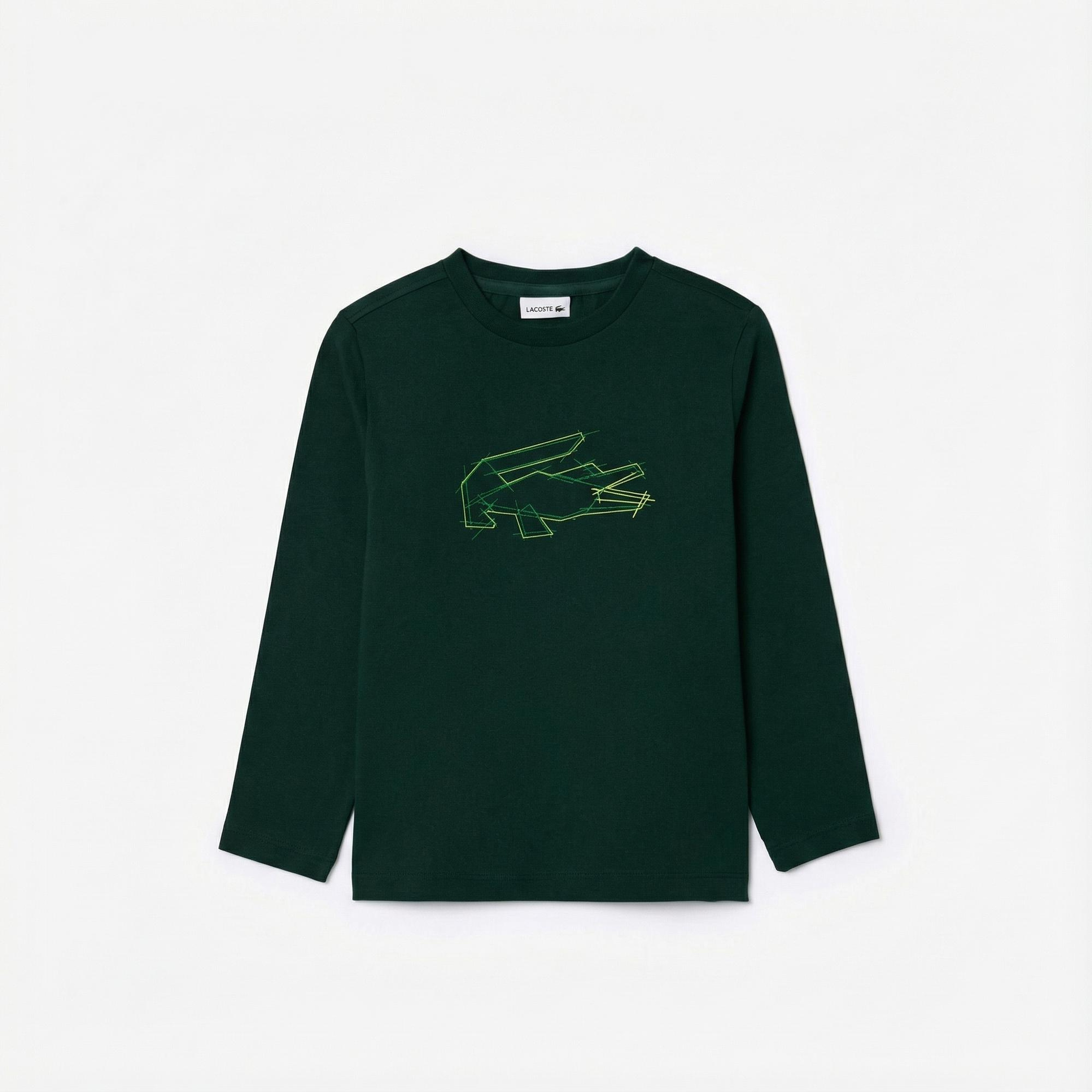 Lacoste Erkek Çocuk Uzun Kollu Bisiklet Yaka Baskılı Yeşil T-Shirt