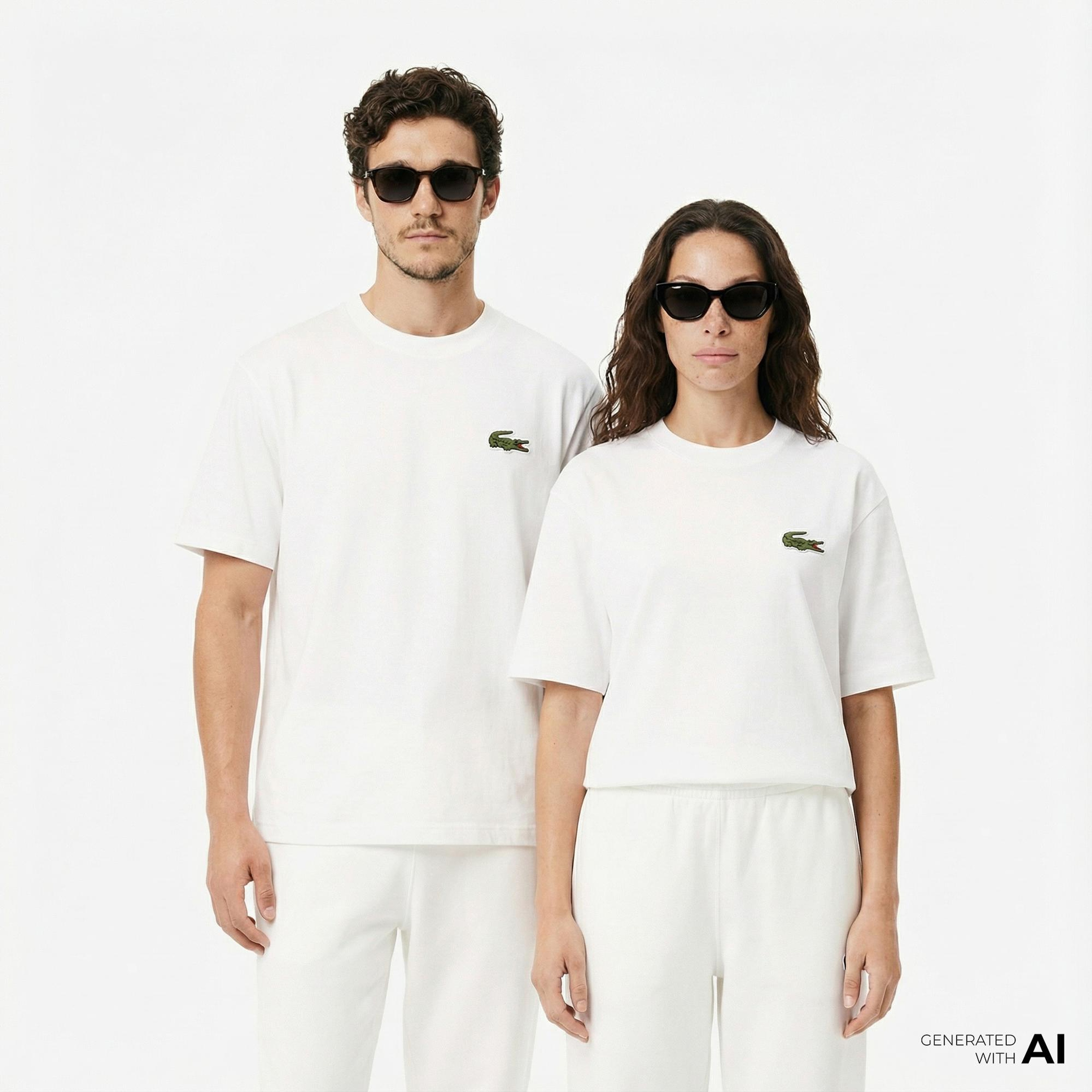 Lacoste Unisex Loose Fit Bisiklet Yaka Beyaz T-Shirt