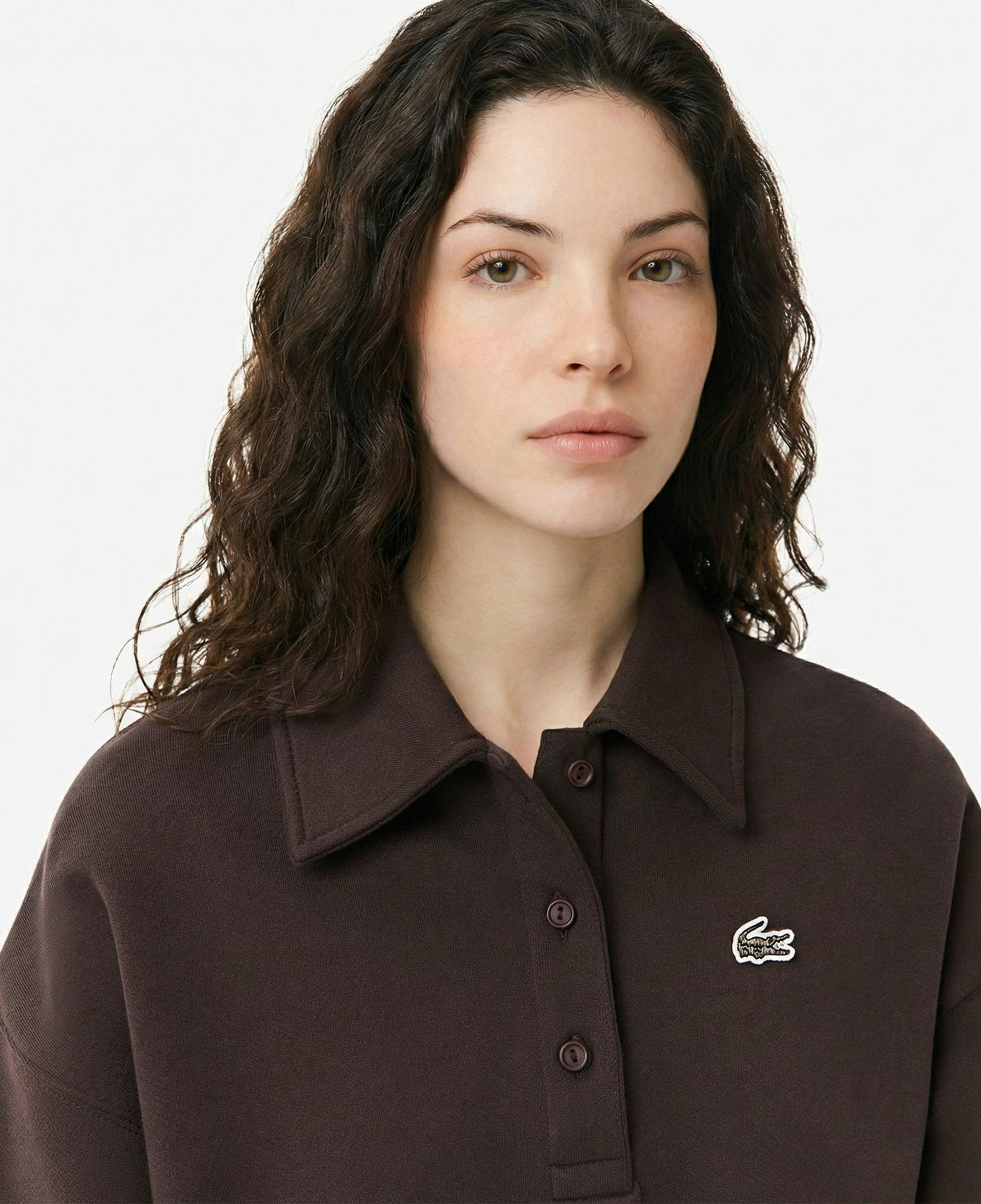 Lacoste Kadın Oversize Fit Polo Yaka Kahverengi Sweatshirt