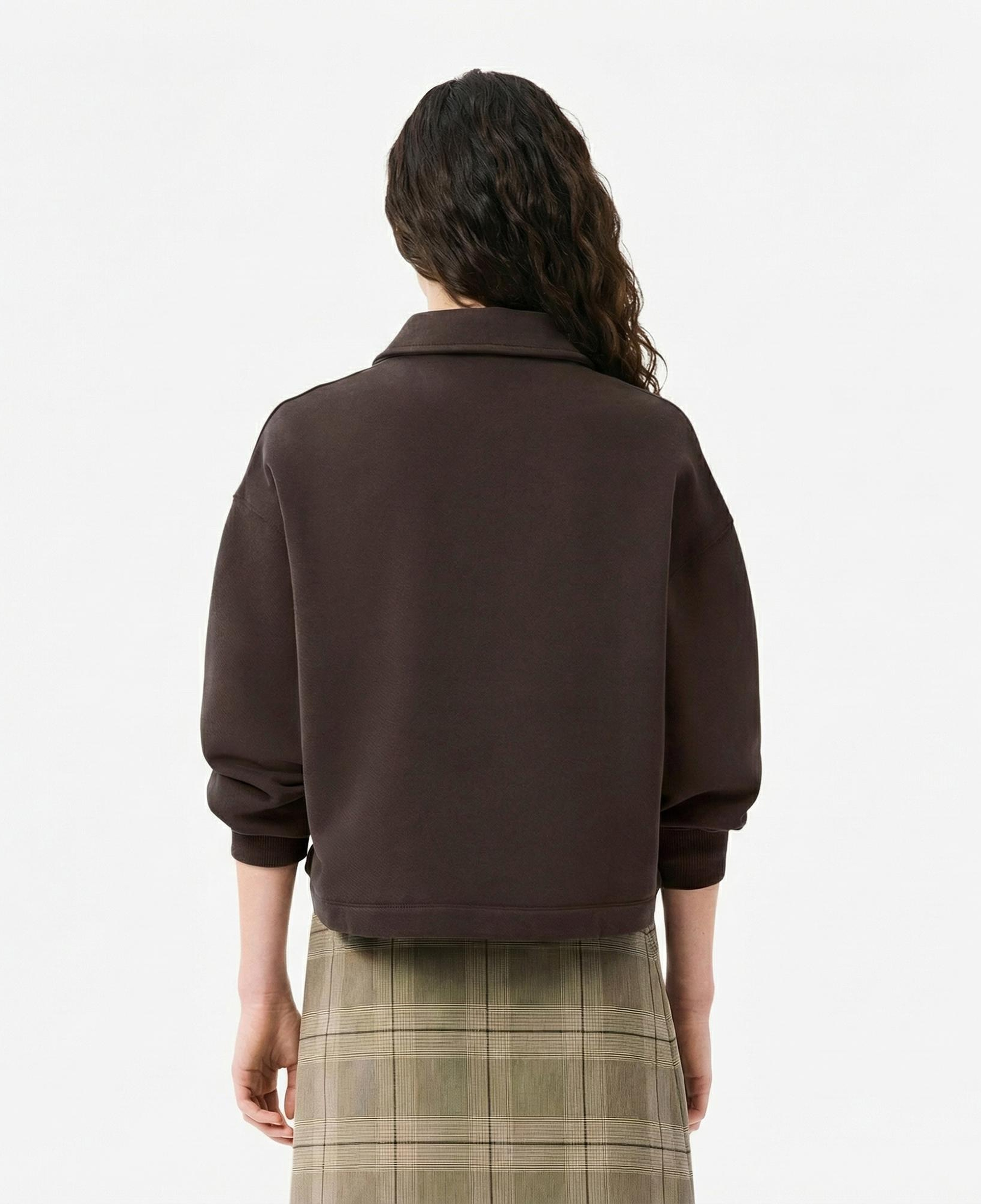 Lacoste Kadın Oversize Fit Polo Yaka Kahverengi Sweatshirt