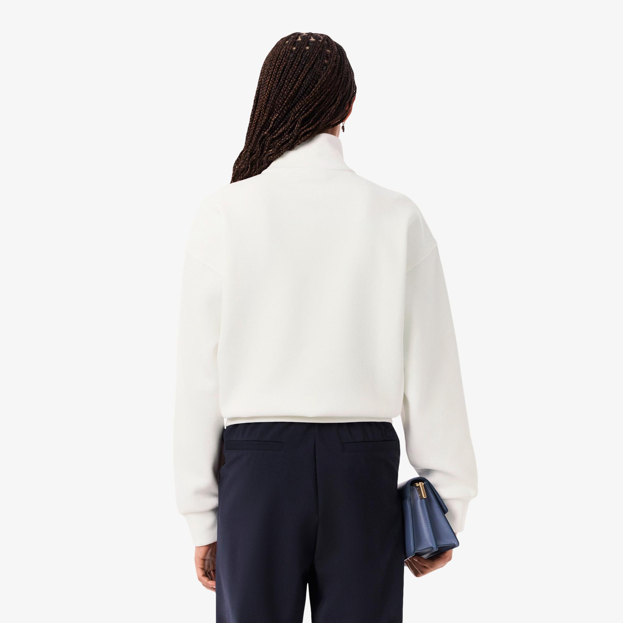 Lacoste Kadın Relaxed Fit Yarım Fermuarlı Beyaz Sweatshirt