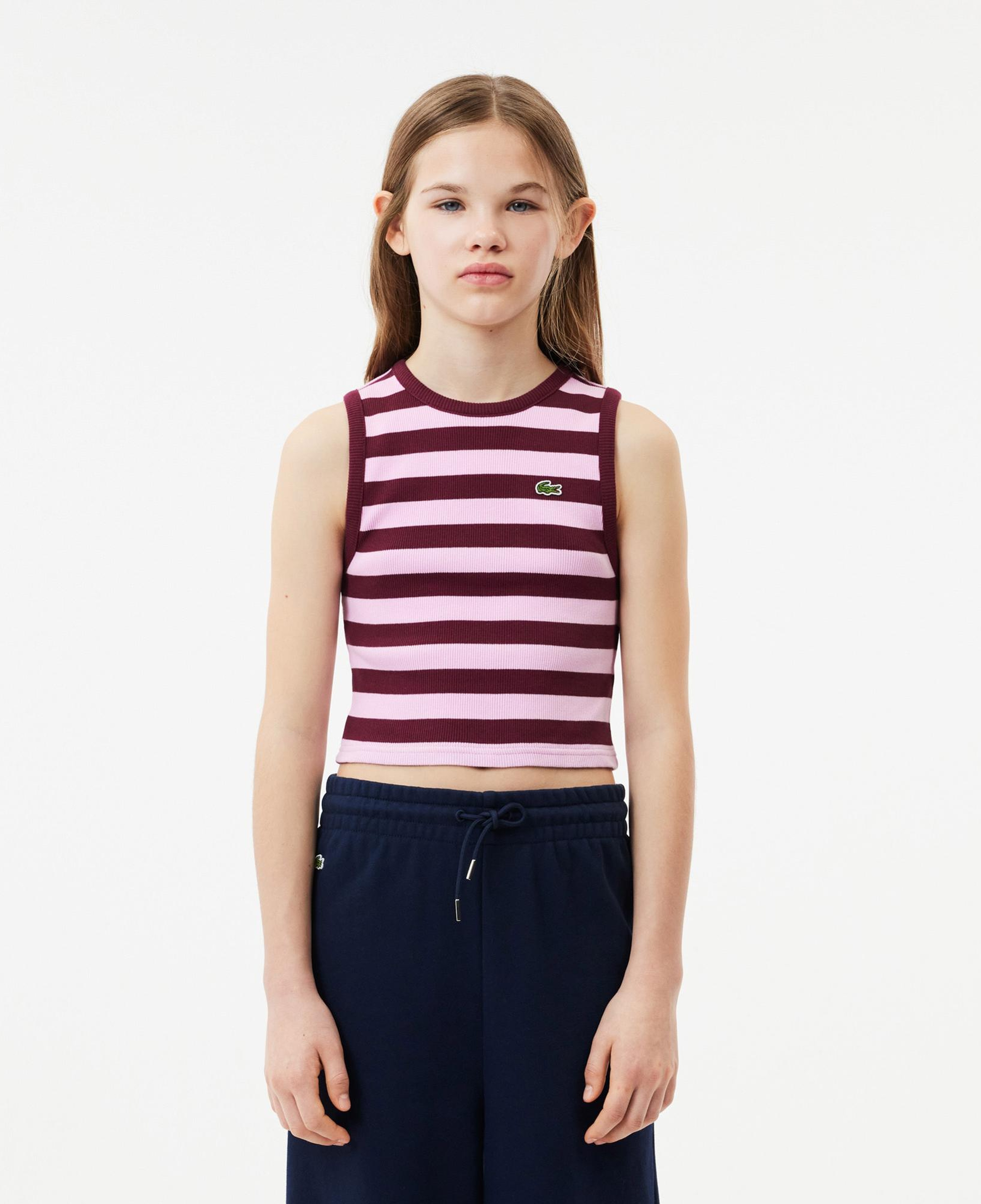 Lacoste Çocuk Kolsuz Bisiklet Yaka Çizgili Pembe T-Shirt