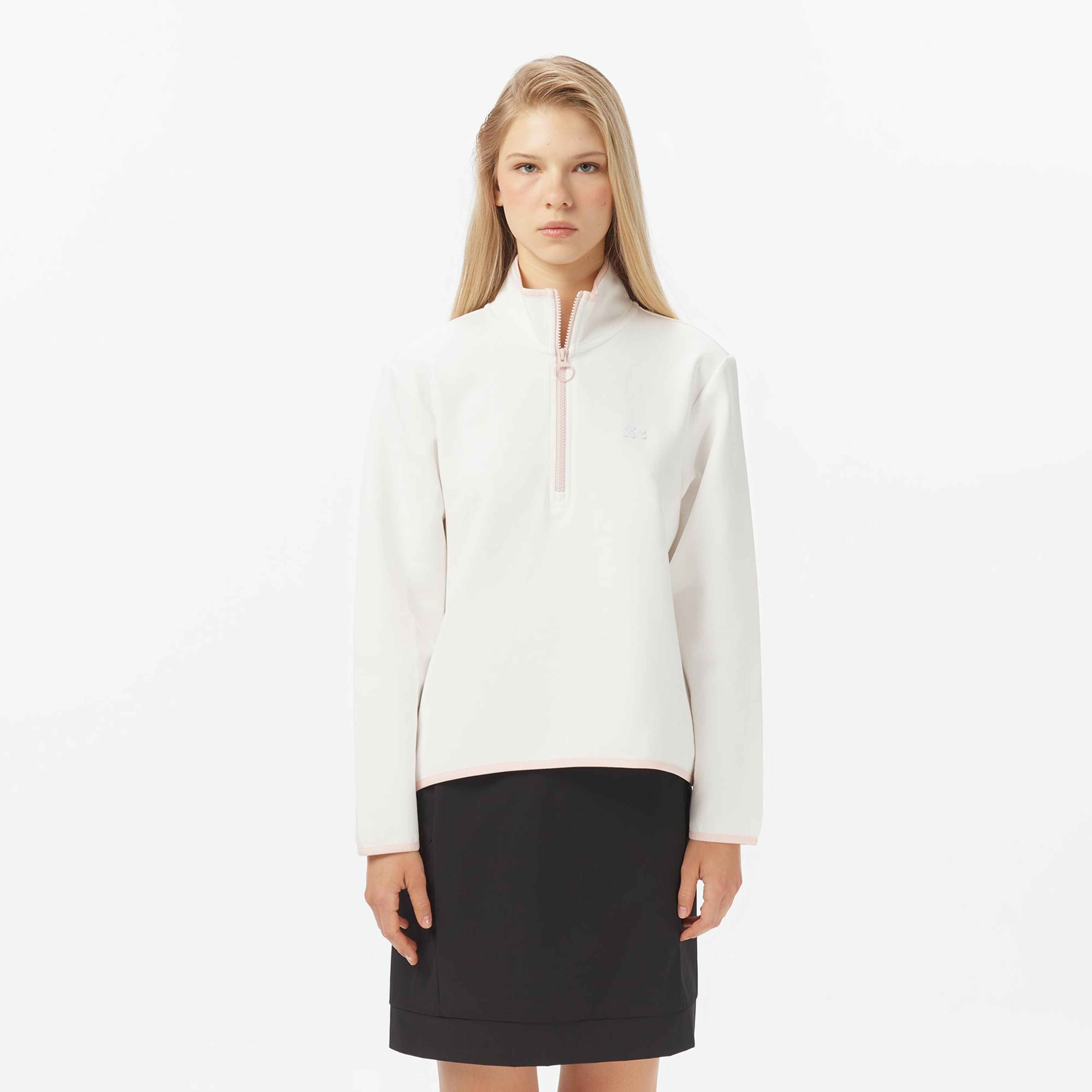 Lacoste Kadın Regular Fit Yarım Fermuarlı Beyaz Sweatshirt