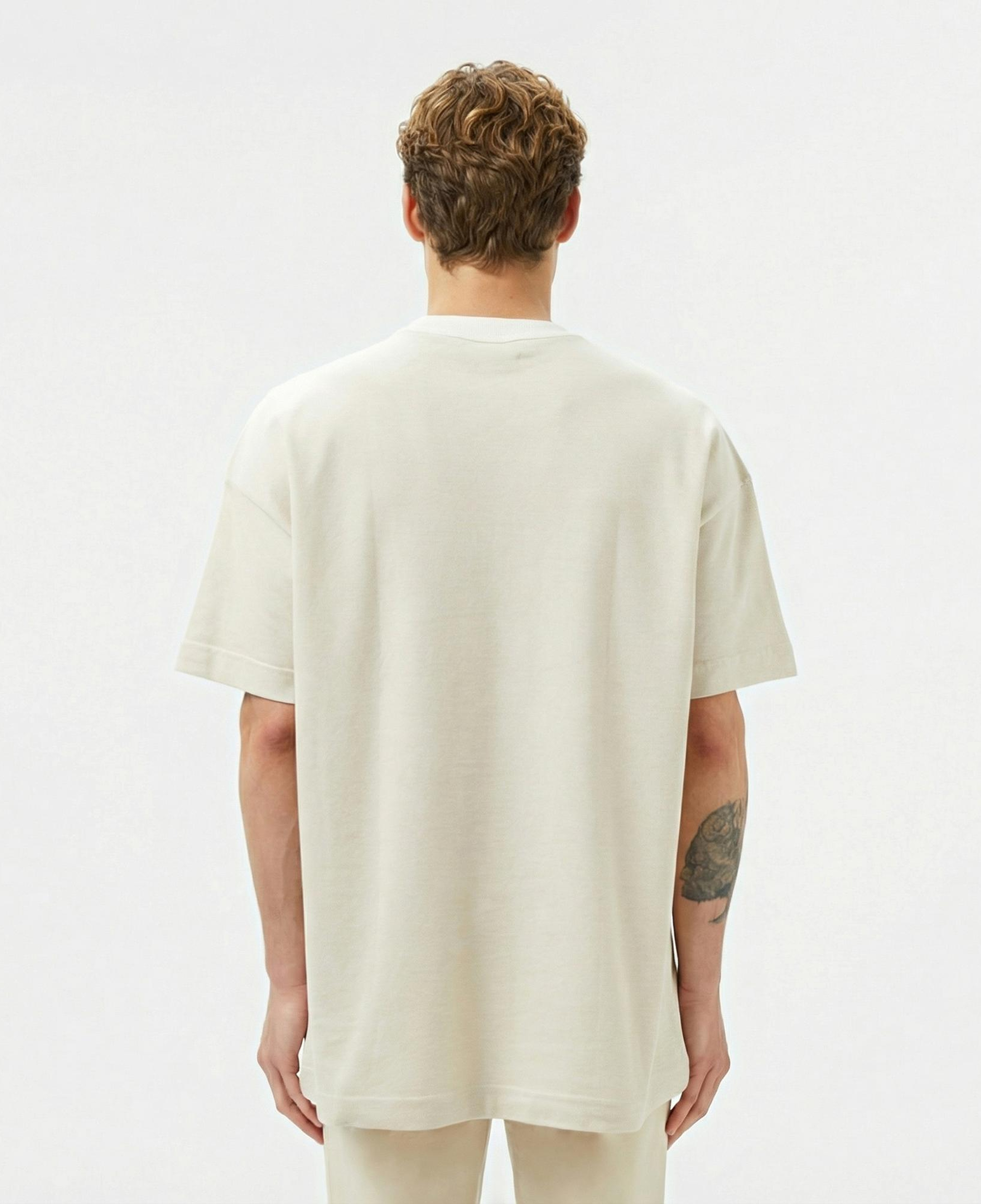 Lacoste Erkek Oversize Fit Bisiklet Yaka Krem T-Shirt