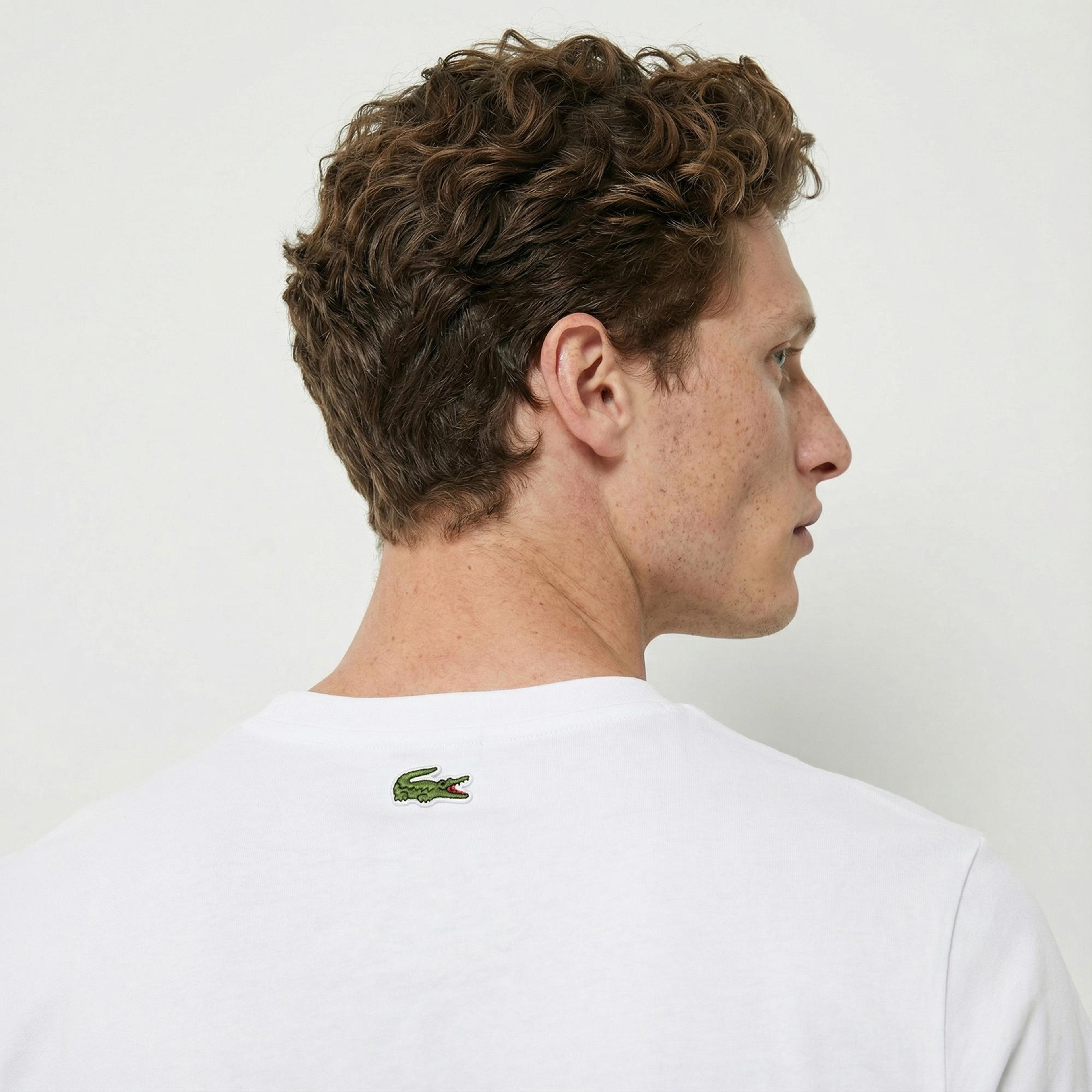 Lacoste Erkek Relaxed Fit Bisiklet Yaka Baskılı Beyaz T-Shirt