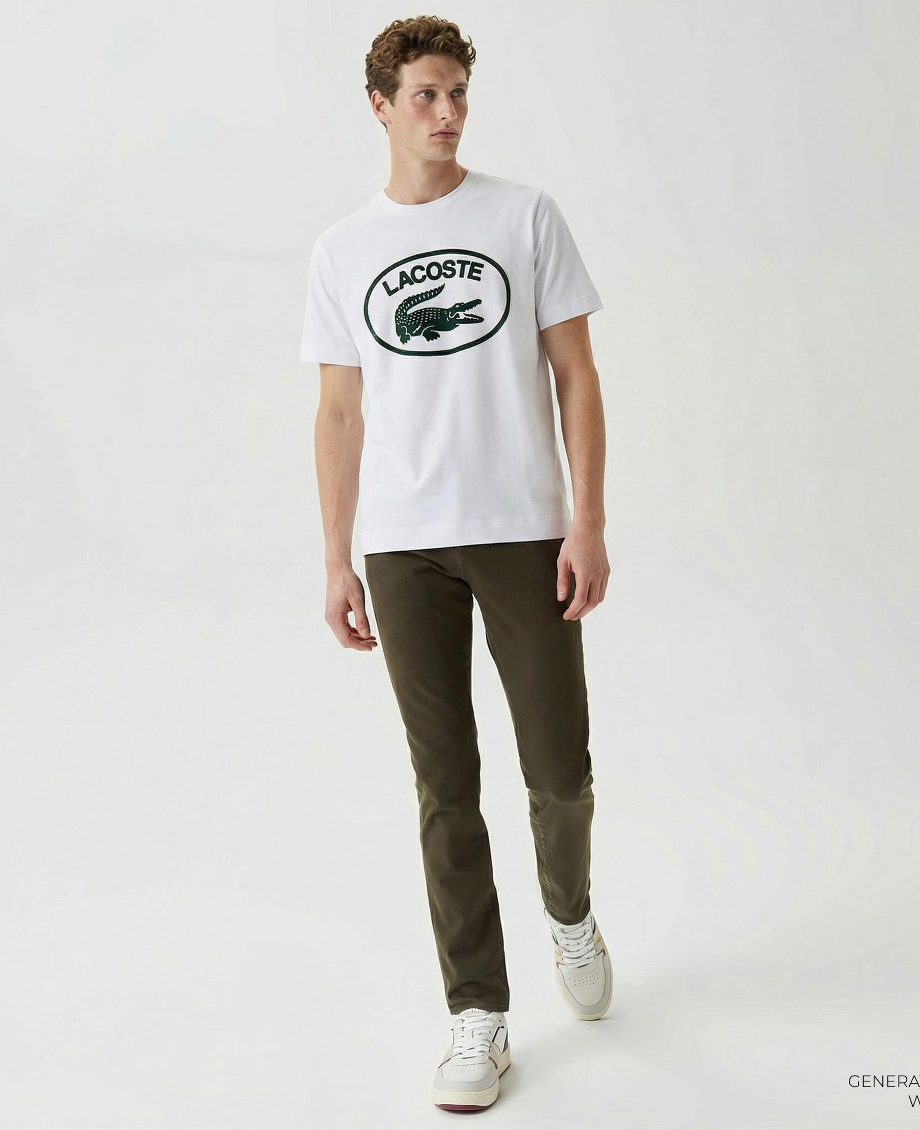 Lacoste Erkek Relaxed Fit Bisiklet Yaka Baskılı Beyaz T-Shirt