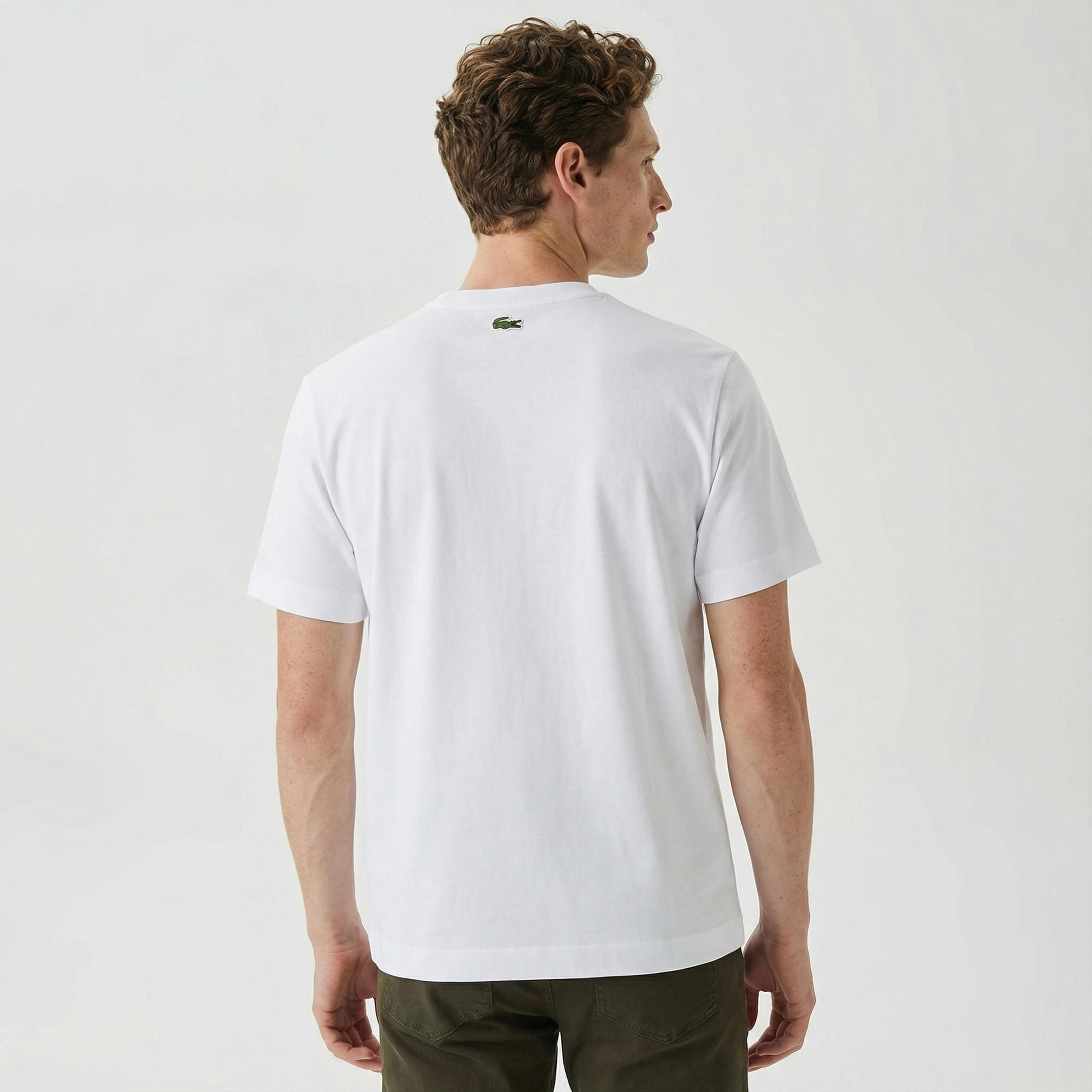 Lacoste Erkek Relaxed Fit Bisiklet Yaka Baskılı Beyaz T-Shirt