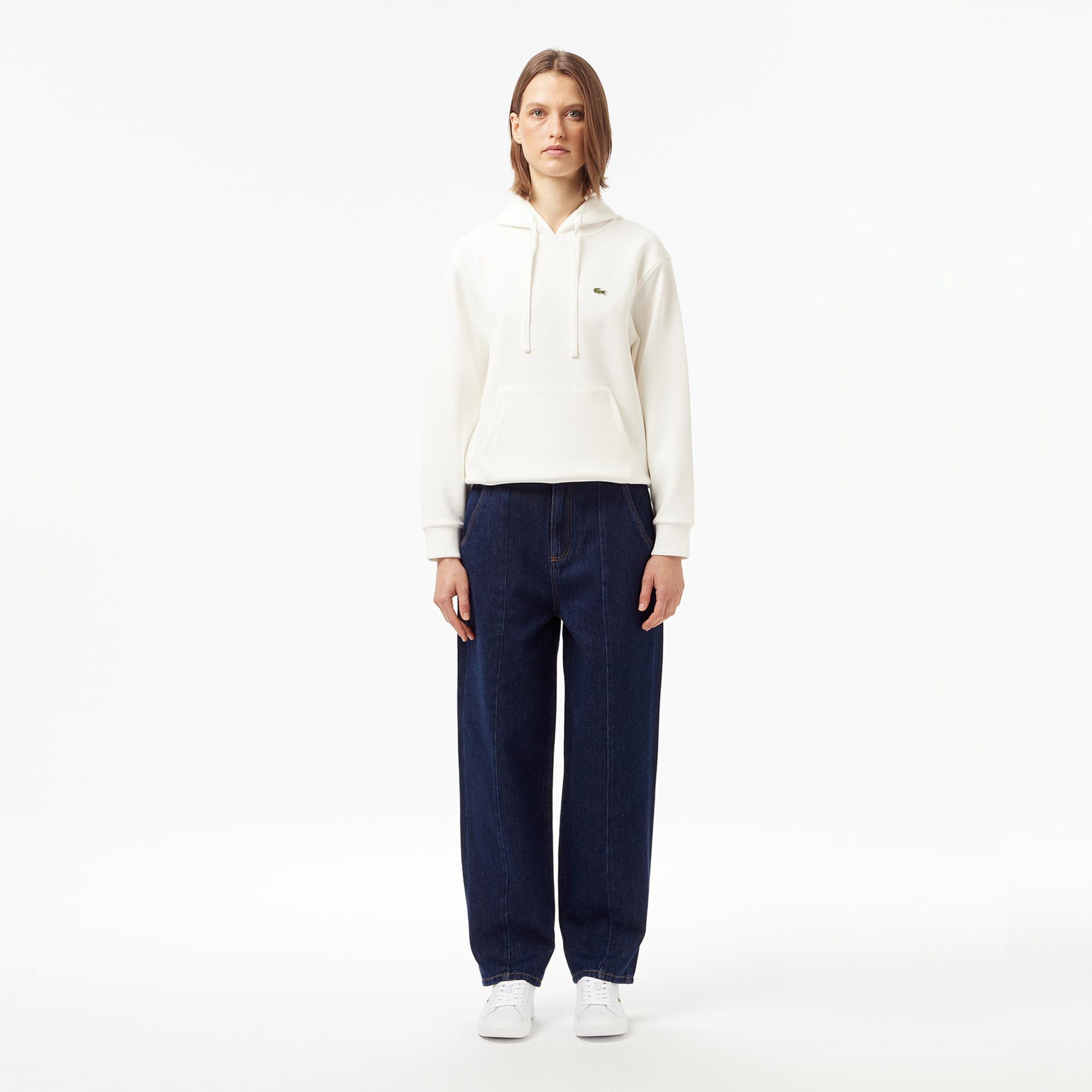 Lacoste Kadın Relaxed Fit Kapüşonlu Beyaz Sweatshirt