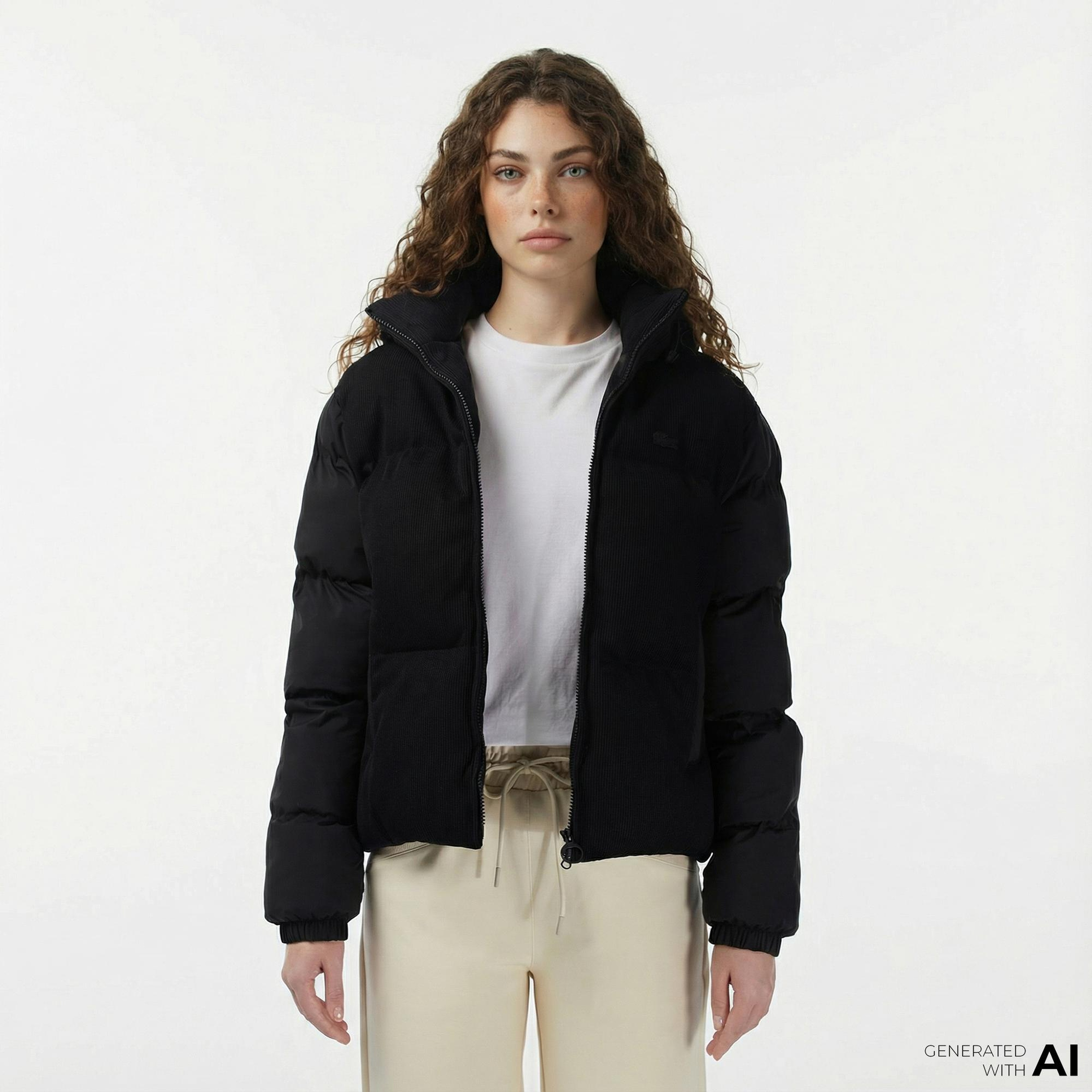 Lacoste Kadın Kapüşonlu Siyah Mont