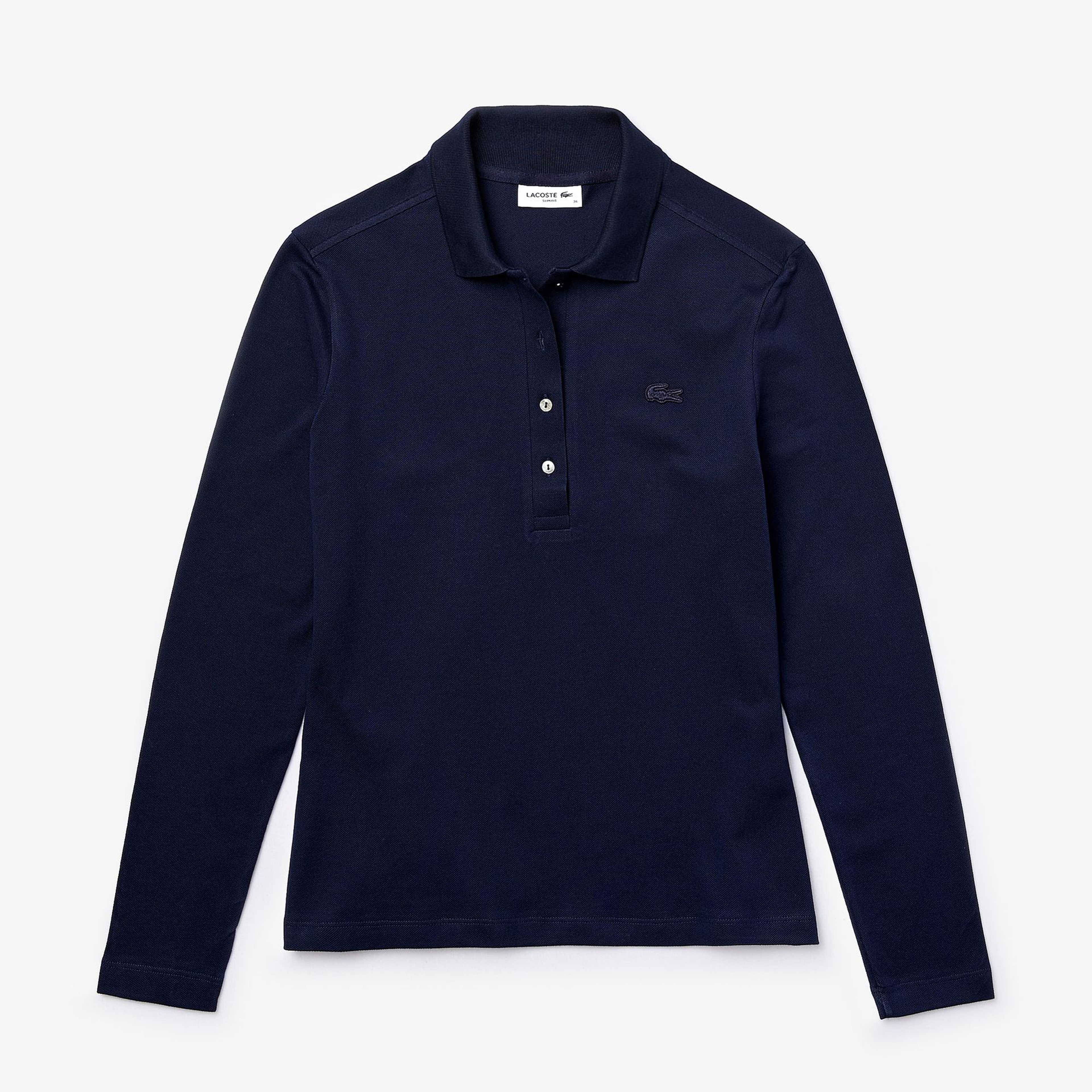 Lacoste Kadın Slim Fit Uzun Kollu Lacivert Polo