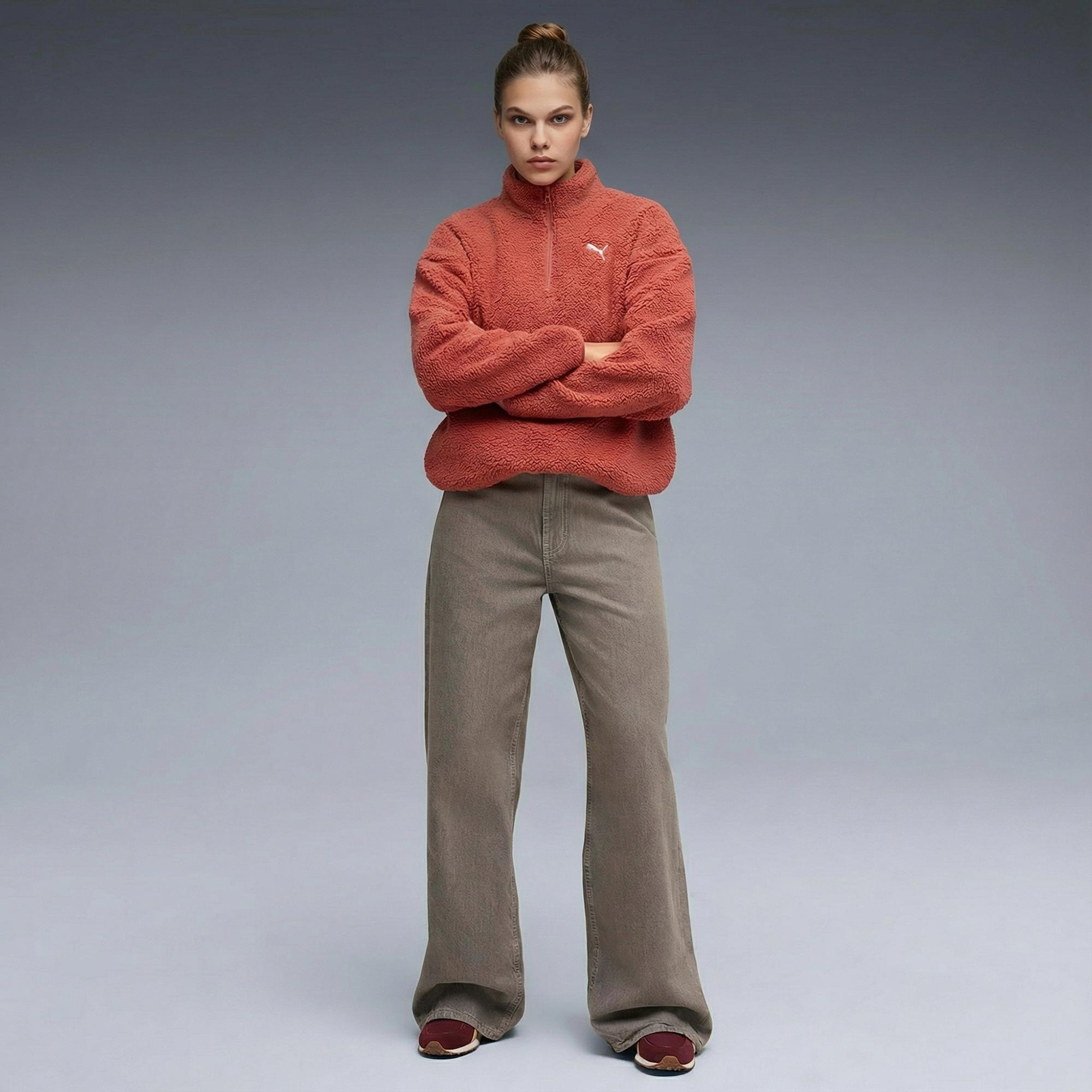 Puma Essential Elevated Half-Zip Crew Kadın Kırmızı Sweatshirt