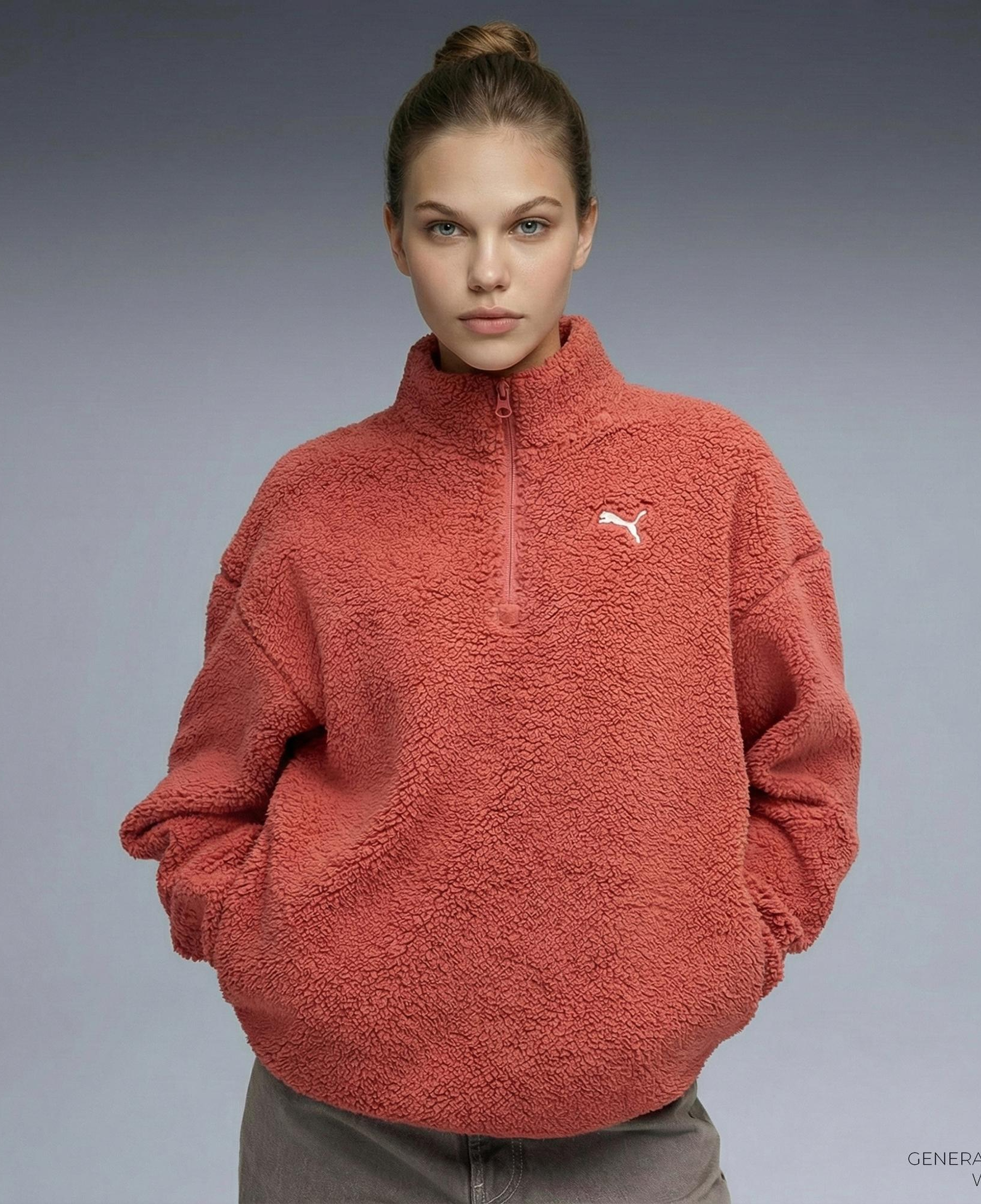 Puma Essential Elevated Half-Zip Crew Kadın Kırmızı Sweatshirt