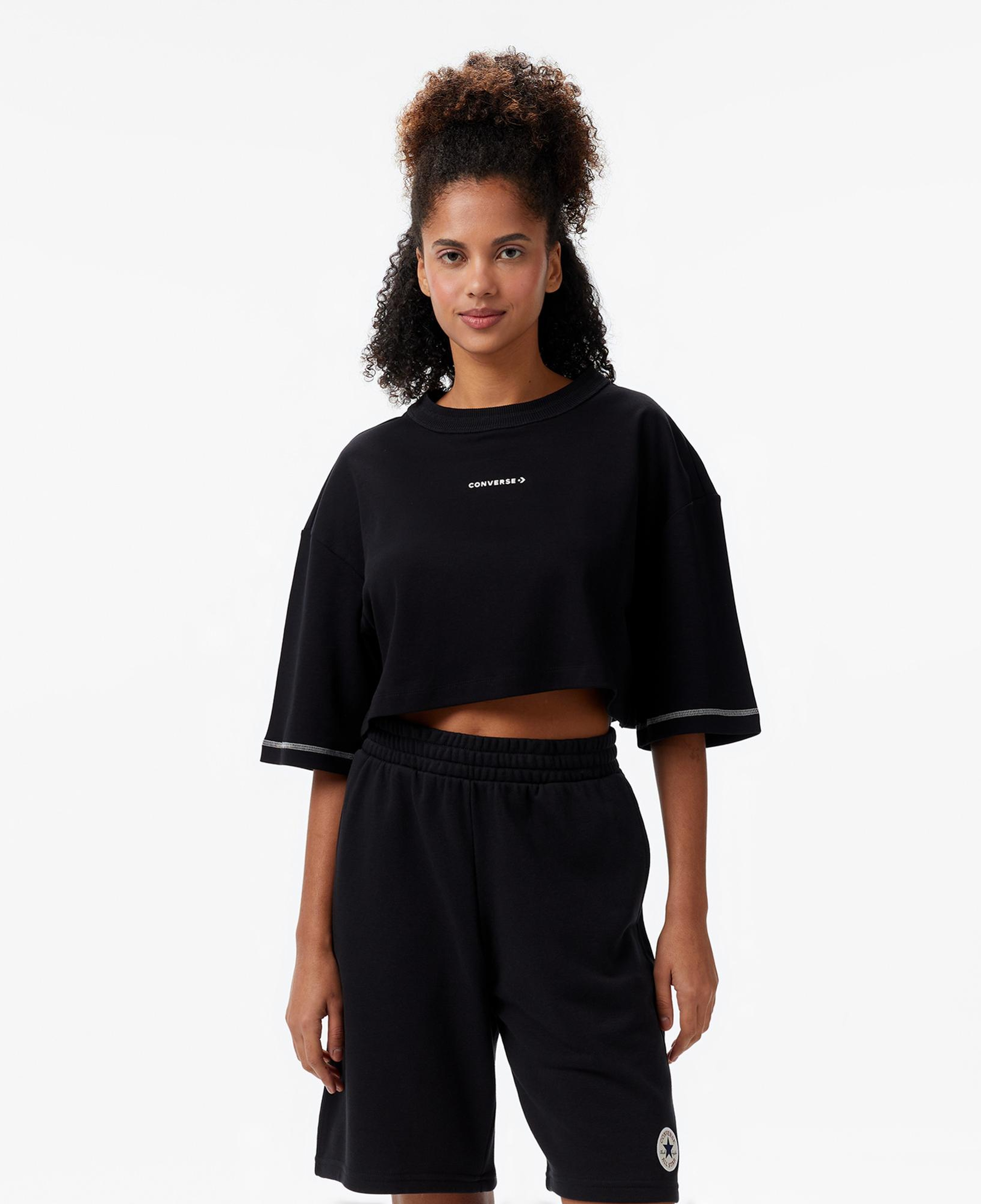 Converse Star Chevron Baskılı Kadın Siyah T-Shirt