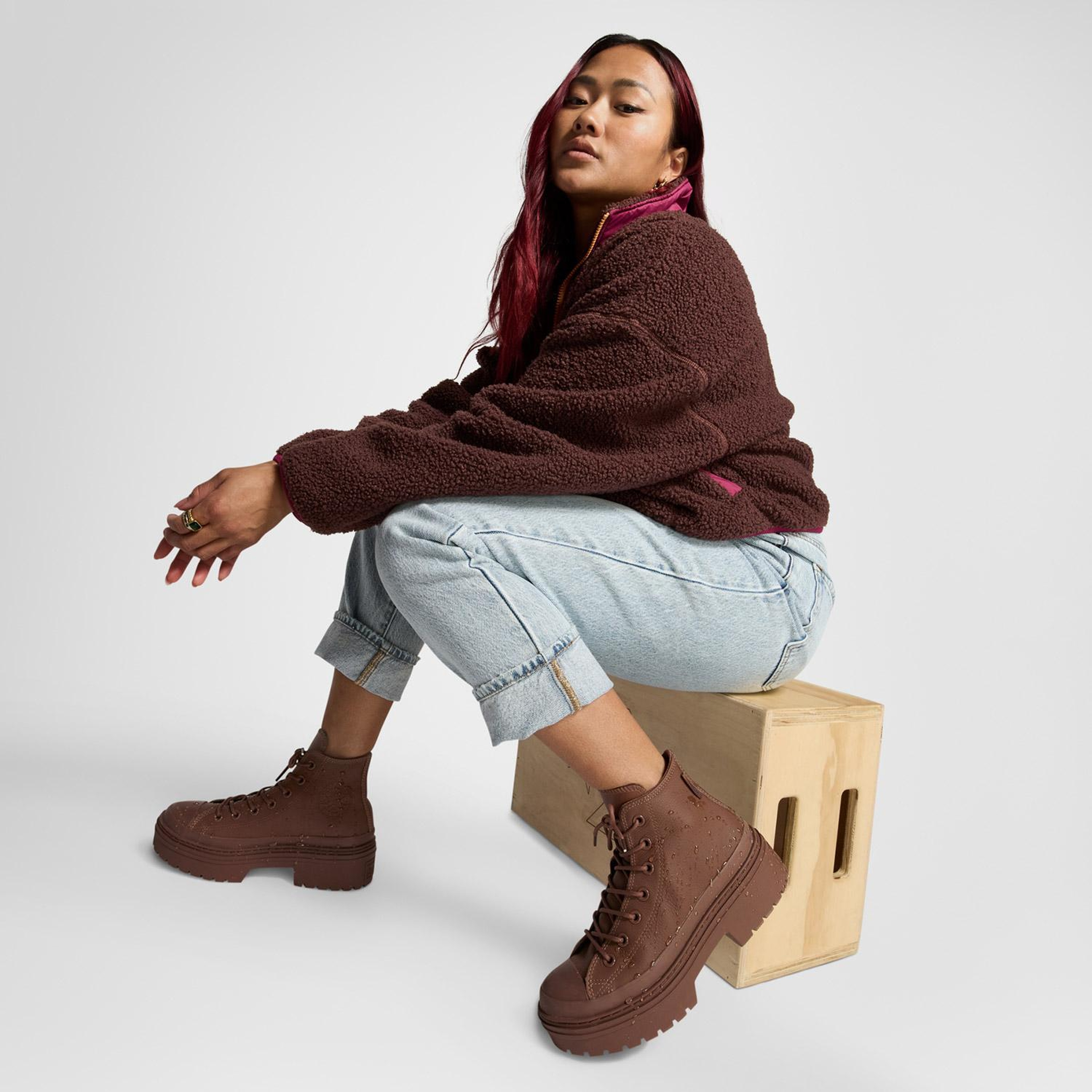 Converse Chuck Taylor All Star Lugged Heel Kadın Kahverengi Deri Platform Bot