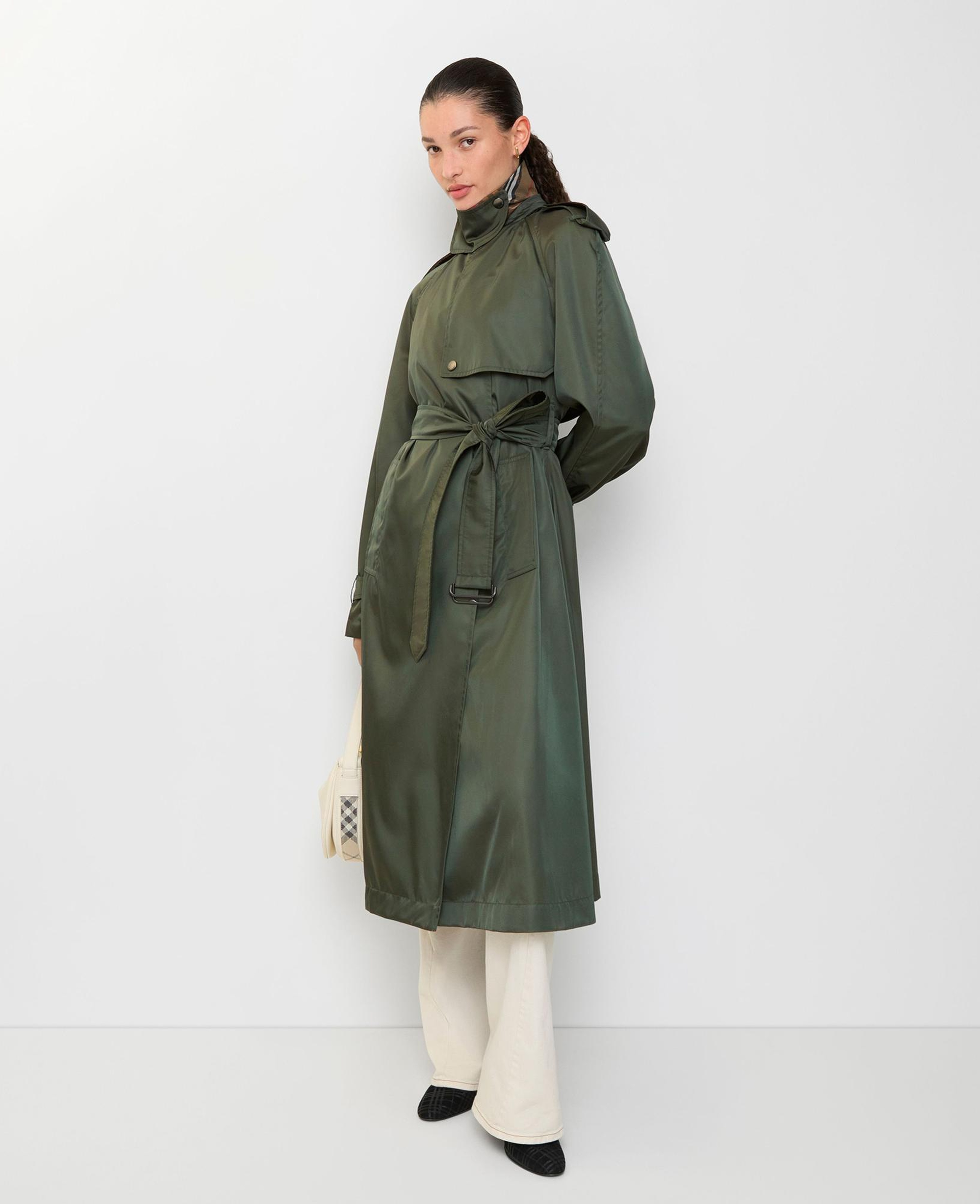 Burberry Long Nylon Hooded Kadın Yeşil Trençkot