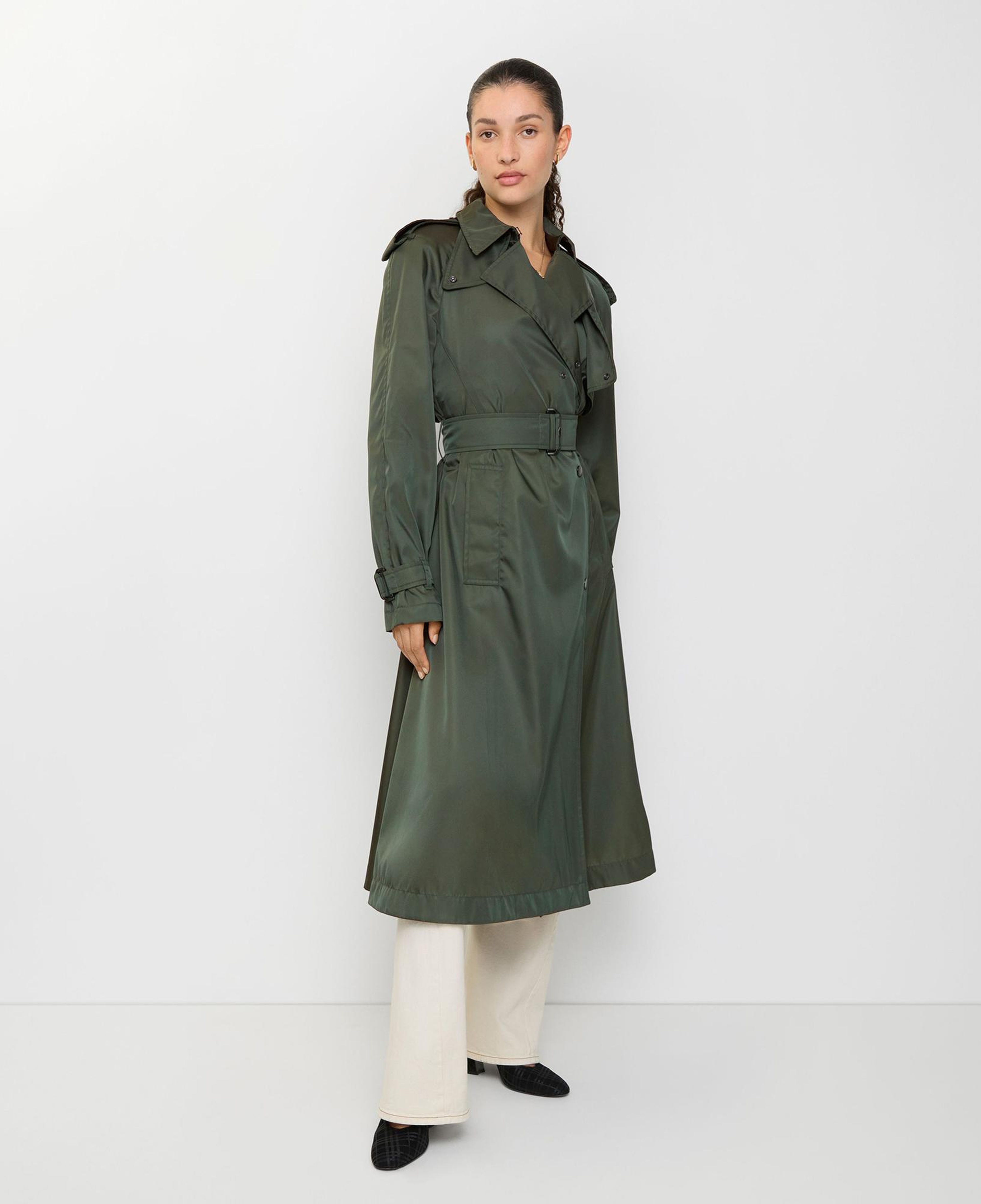 Burberry Long Nylon Hooded Kadın Yeşil Trençkot