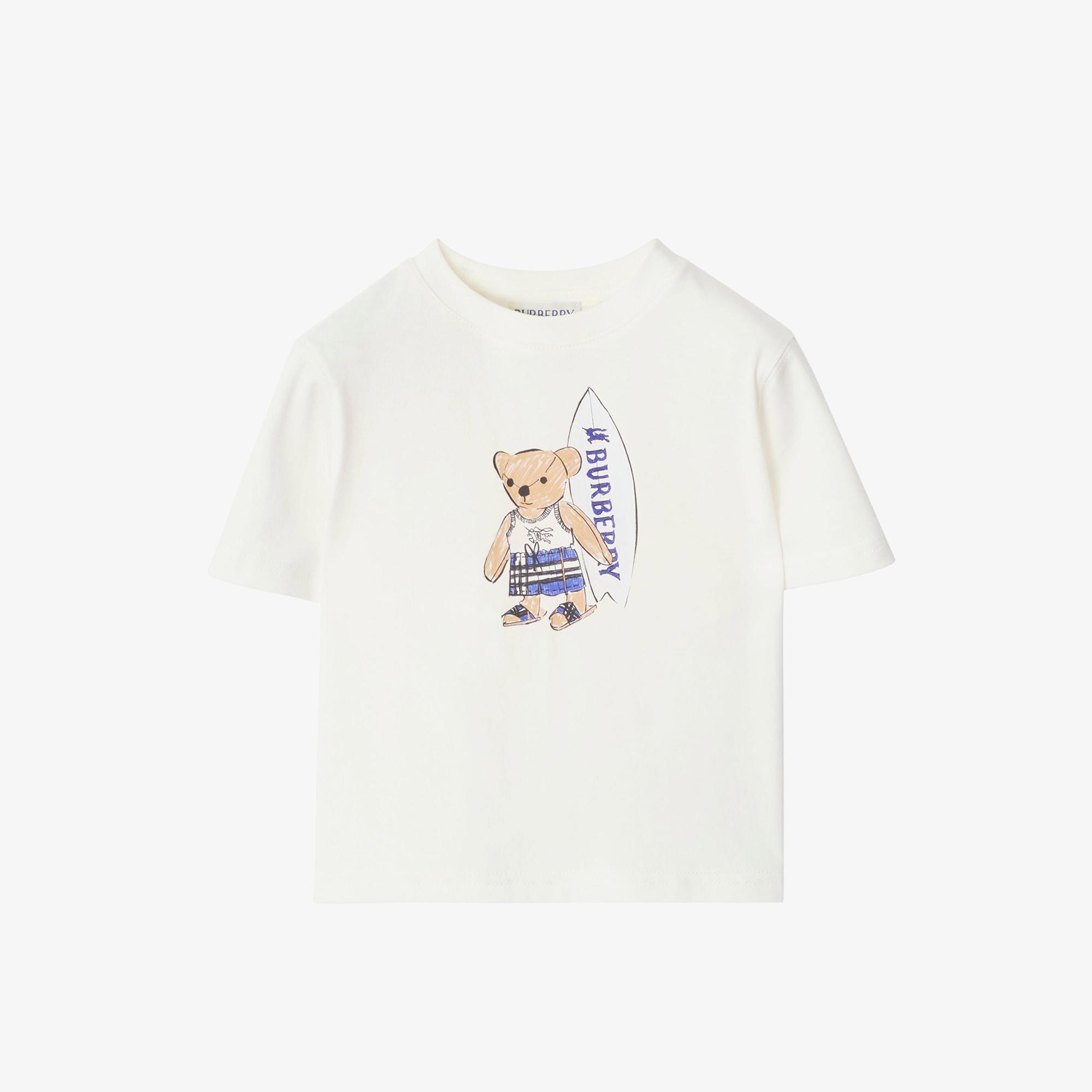 Burberry Surfer Bear Cotton Çocuk Beyaz T-Shirt