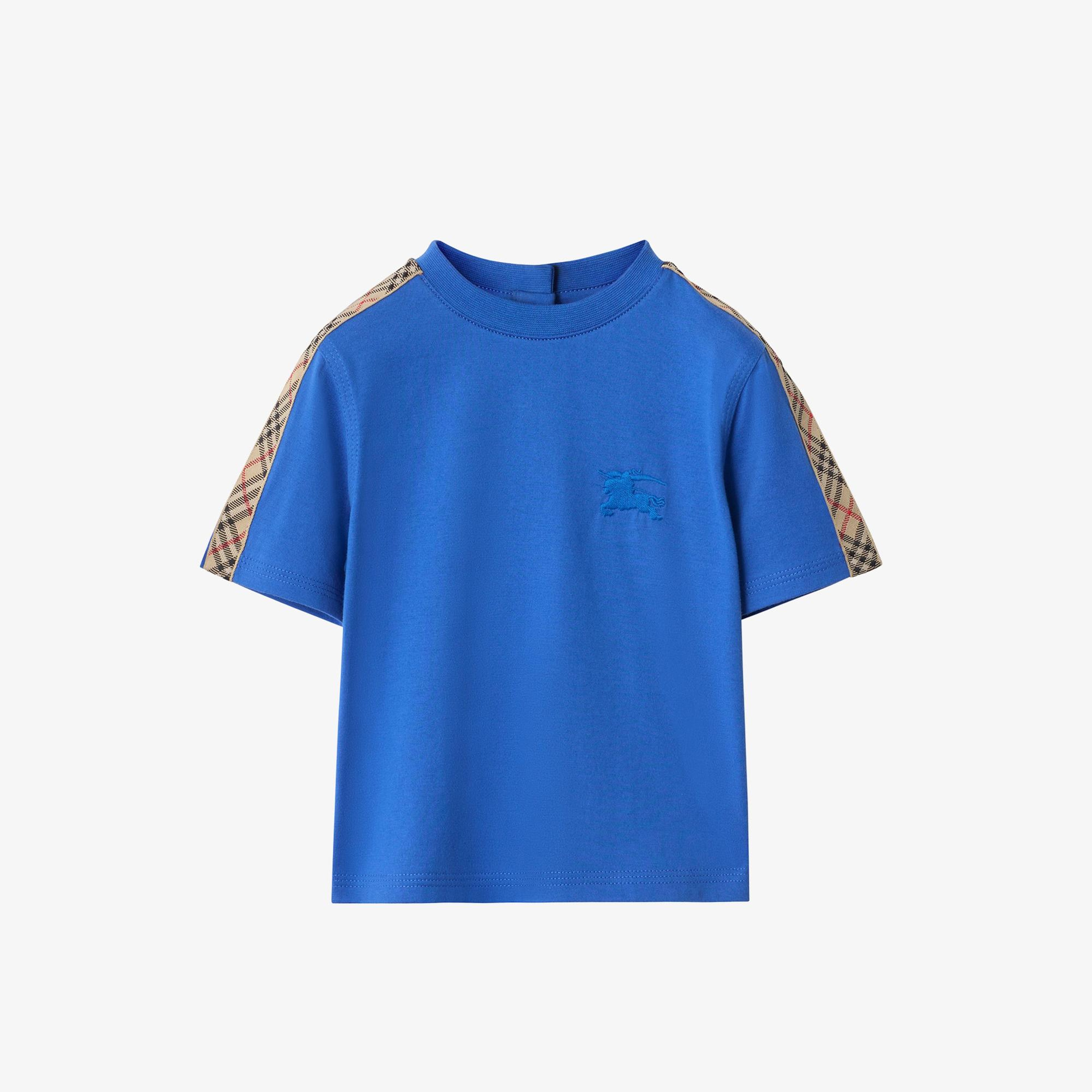 Burberry Check Trim Cotton Çocuk Mavi T-Shirt