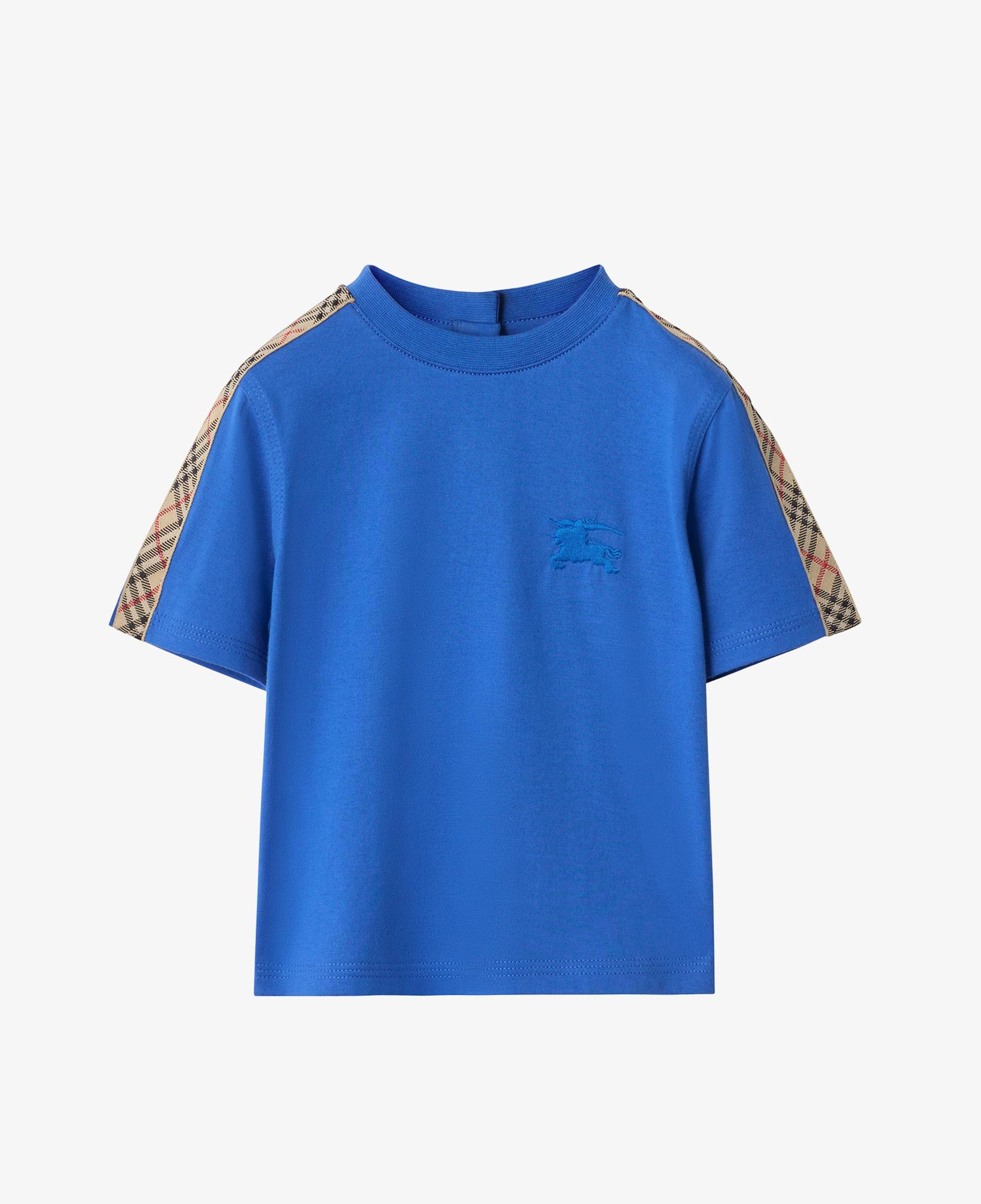 Burberry Check Trim Cotton Çocuk Mavi T-Shirt