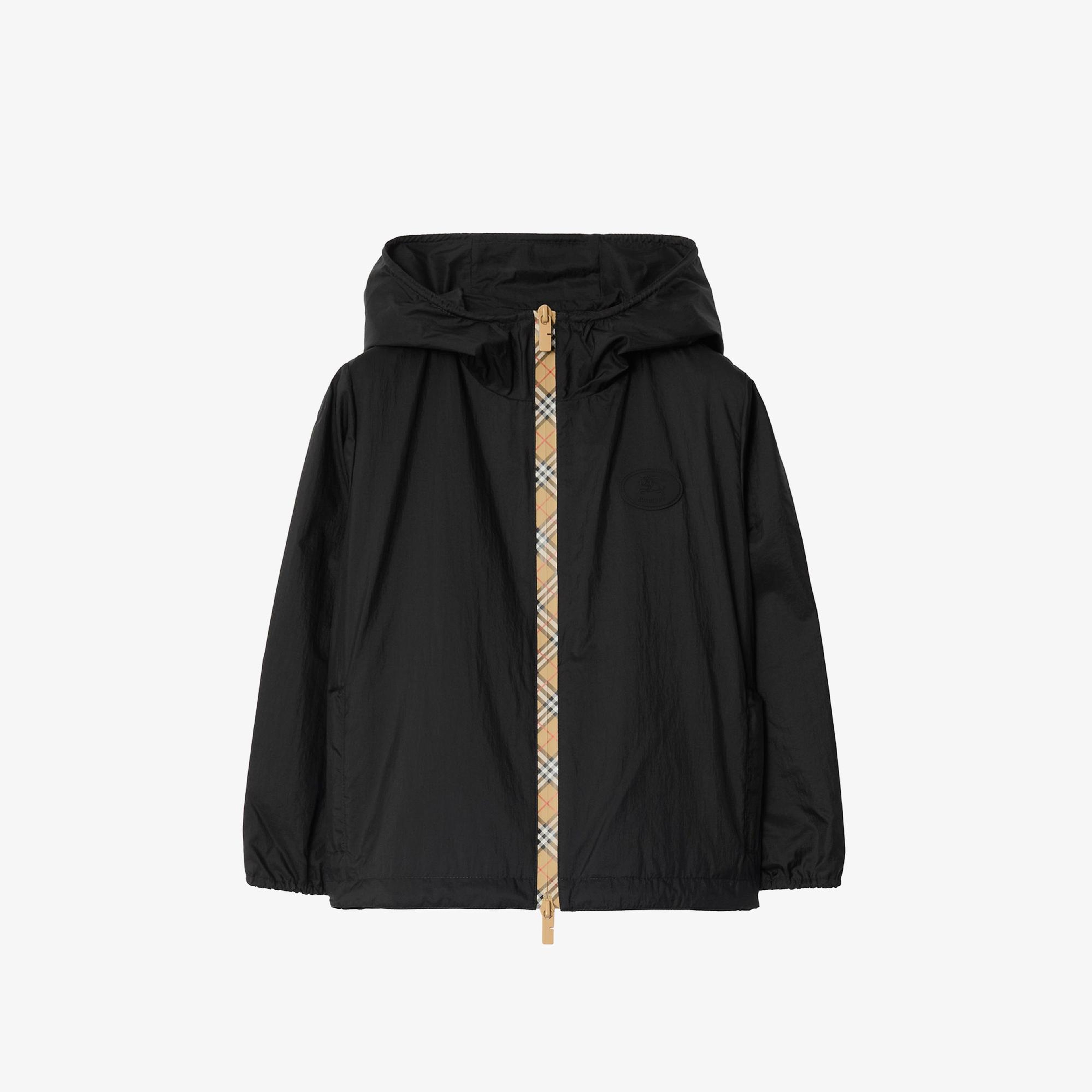 Burberry Checker-Tape Nylon Hooded Çocuk Siyah Mont