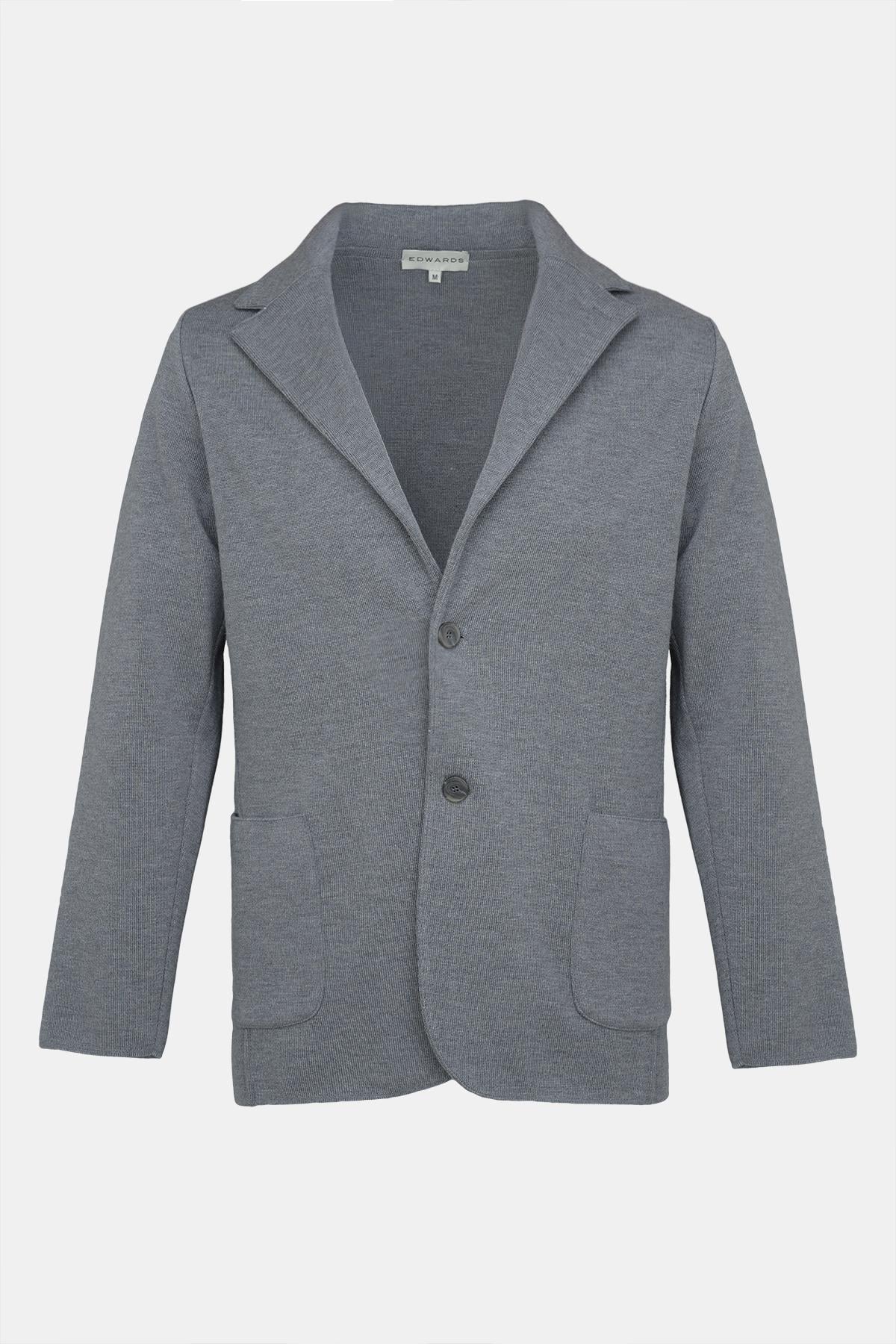 Erkek Gri Extrafine Yün Triko Ceket