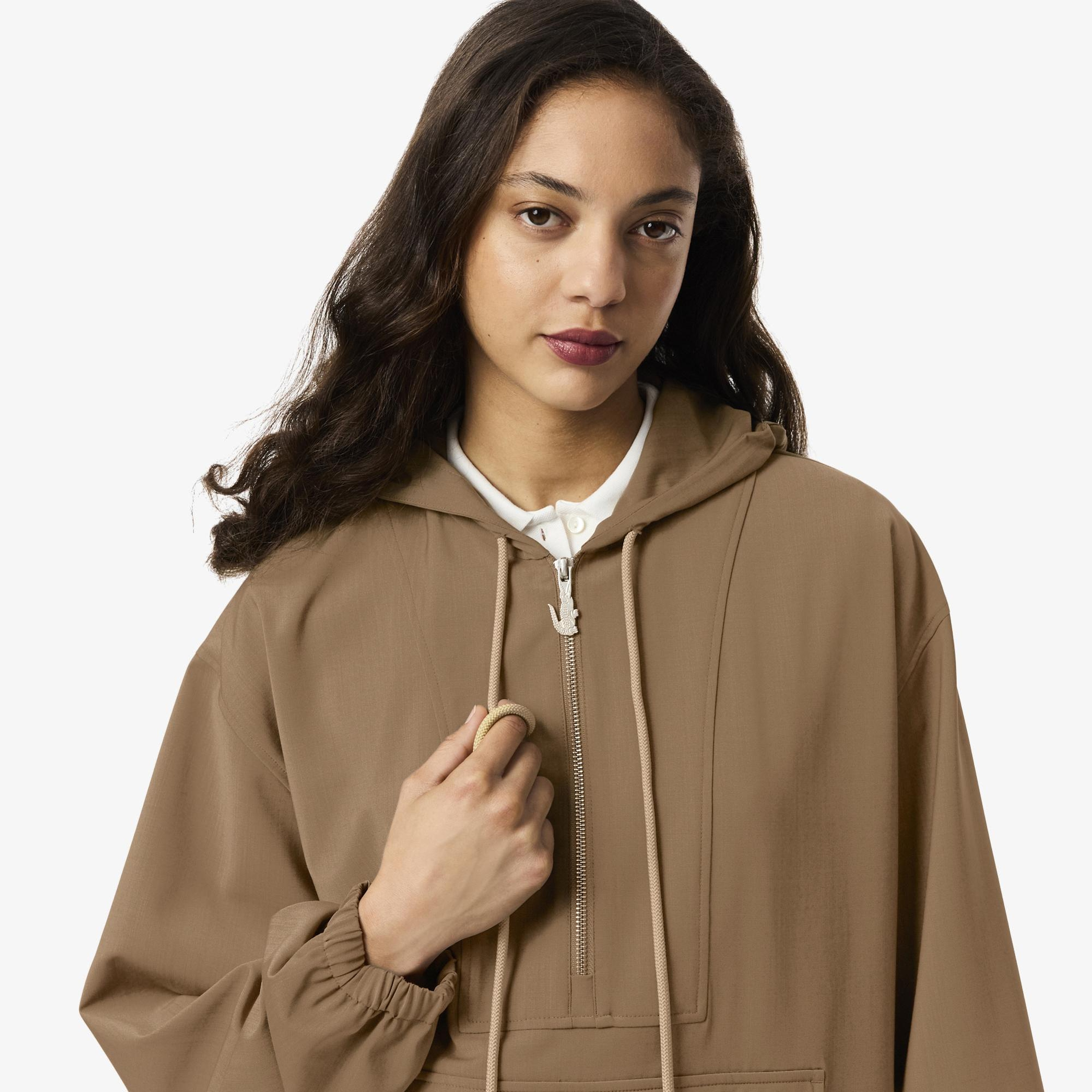 Lacoste Kadın Oversize Fit Yarım Fermuarlı Bej Ceket