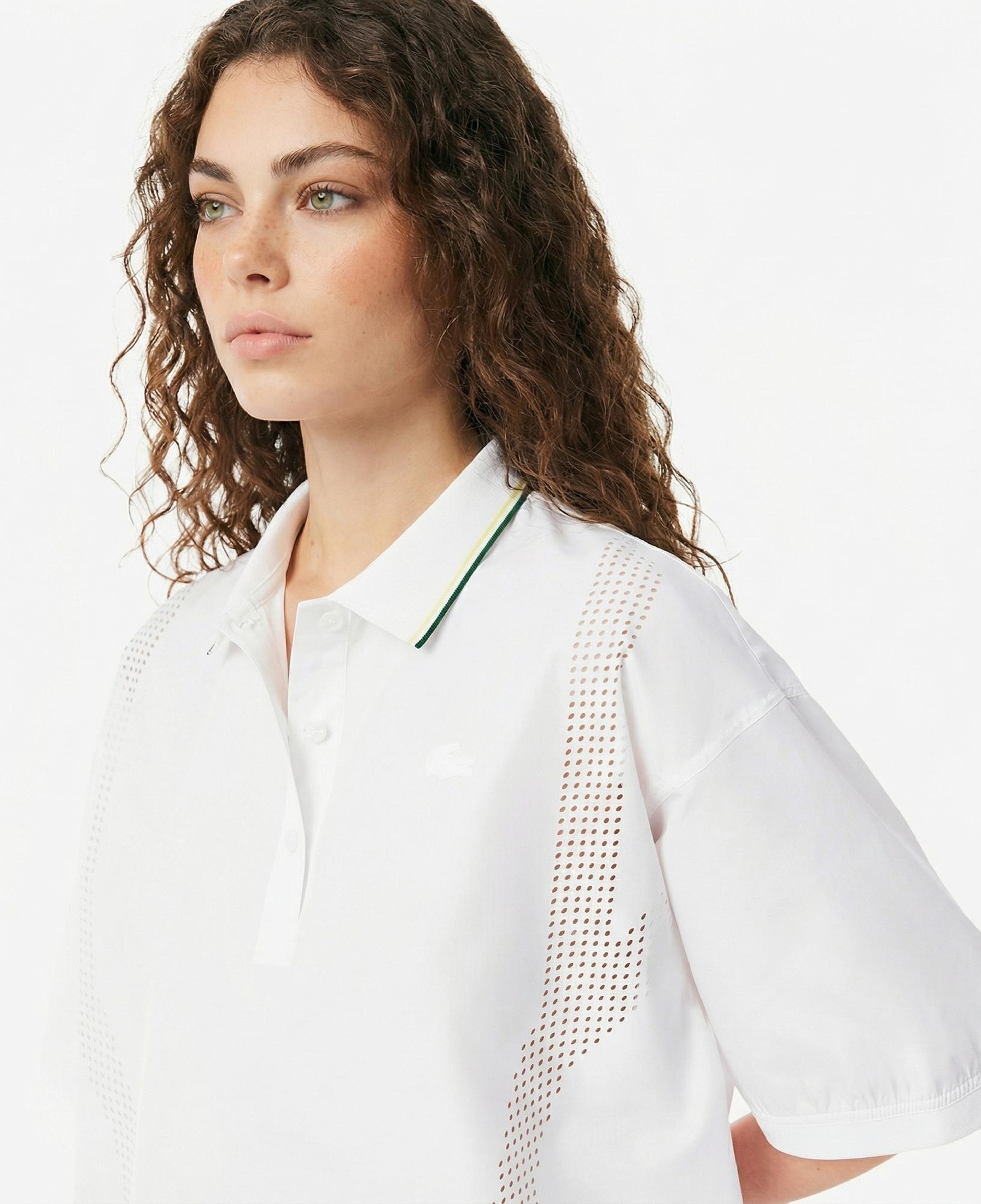 Lacoste Kadın Oversize Fit Kısa Kollu Beyaz Polo