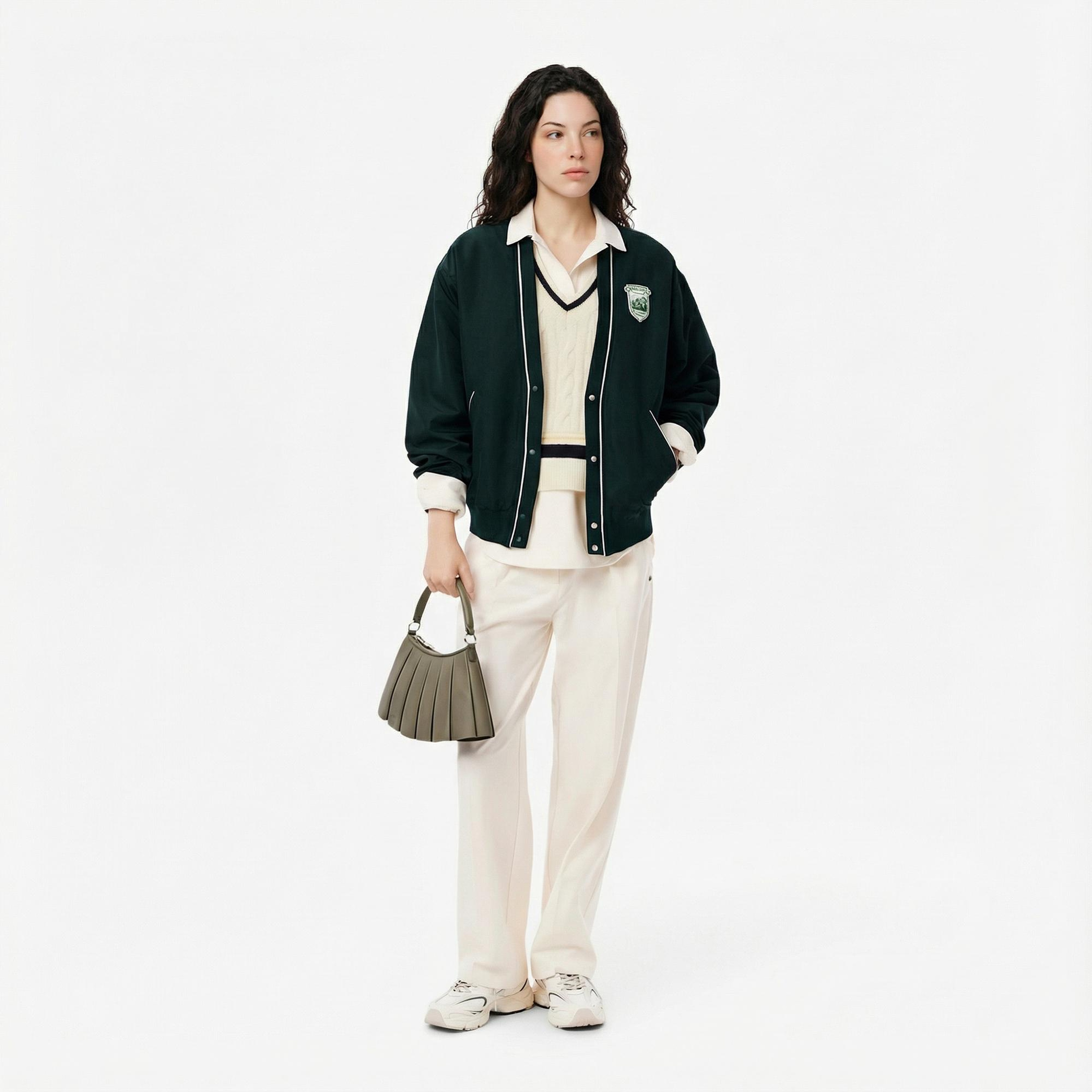 Lacoste Kadın Classic Fit V Yaka Krem Süveter