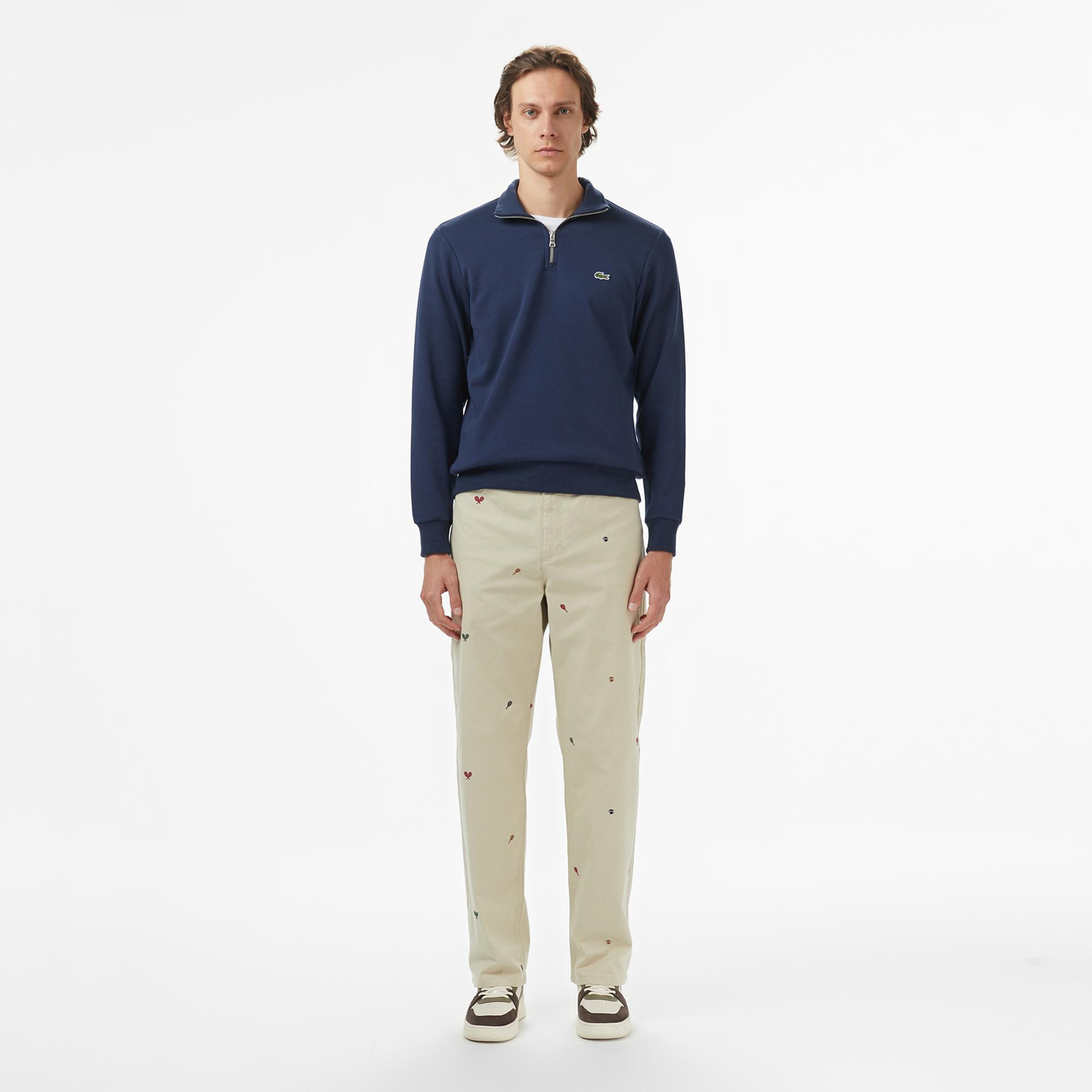 Lacoste Erkek Classic Fit Yarım Fermuarlı Lacivert Sweatshirt