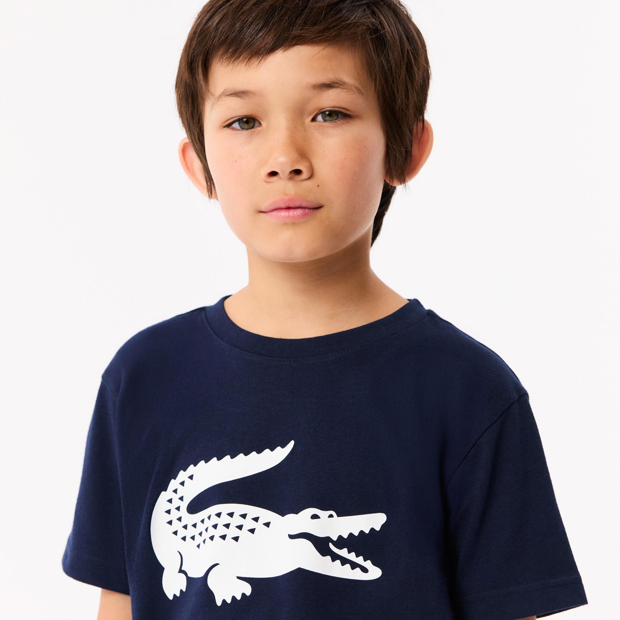 Lacoste Erkek Çocuk Bisiklet Yaka Baskılı Lacivert T-Shirt